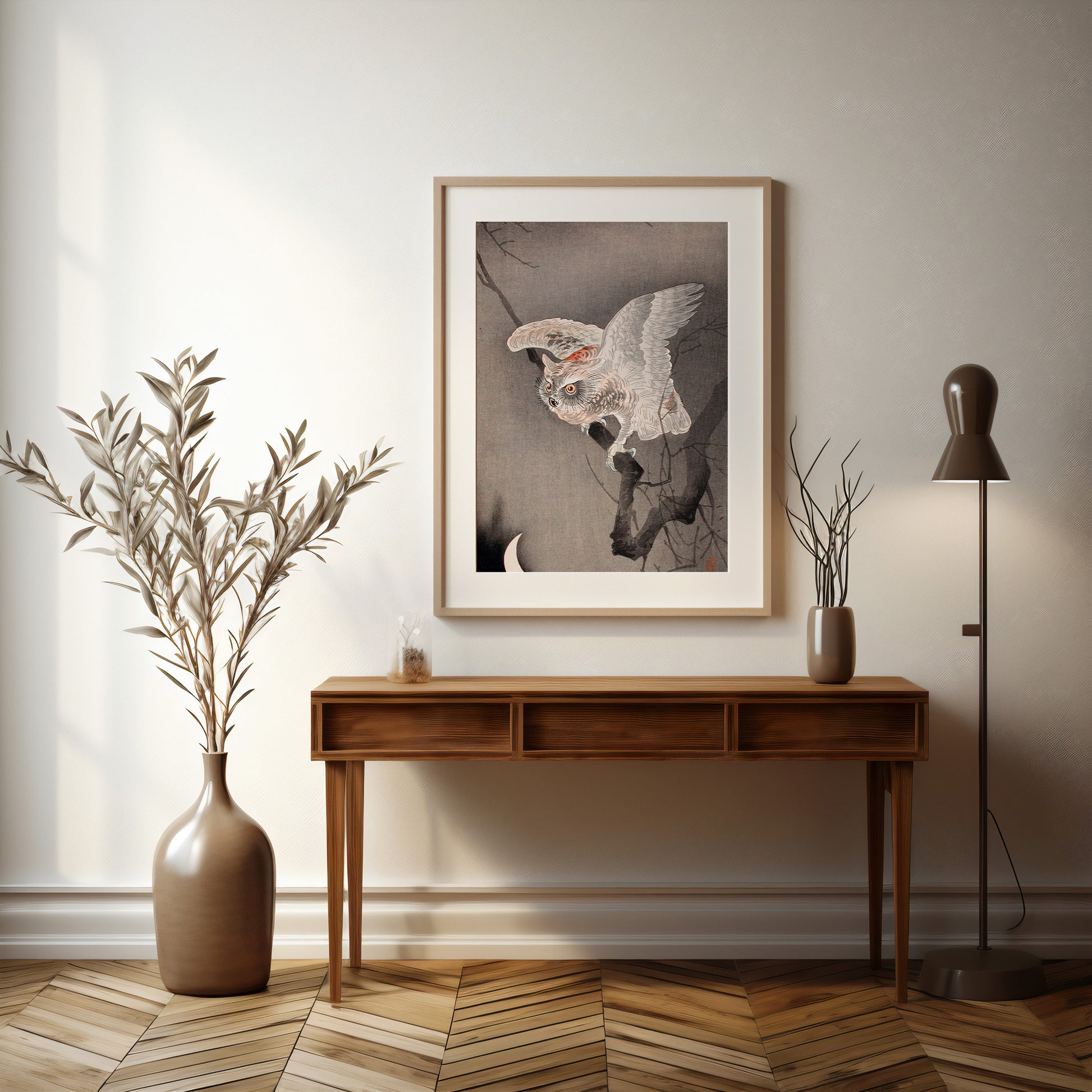 Design Concept No. 37 for Ohara Koson: Scops Owl in Moonlight Japanese Wall Art