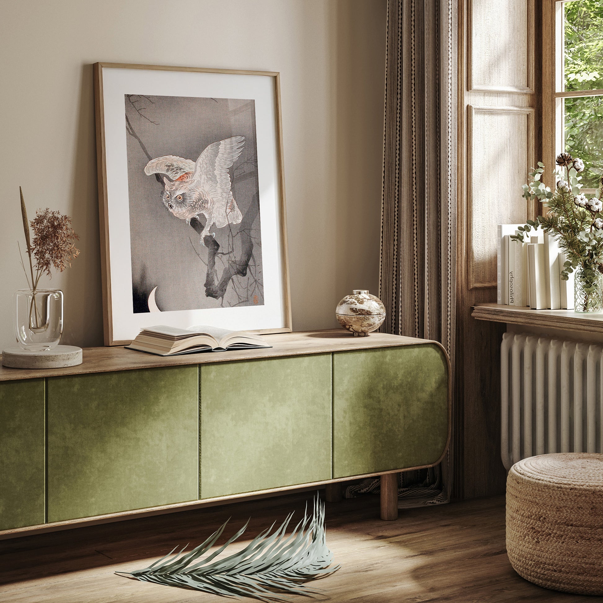 Design Concept No. 23 for Ohara Koson: Scops Owl in Moonlight Japanese Wall Art