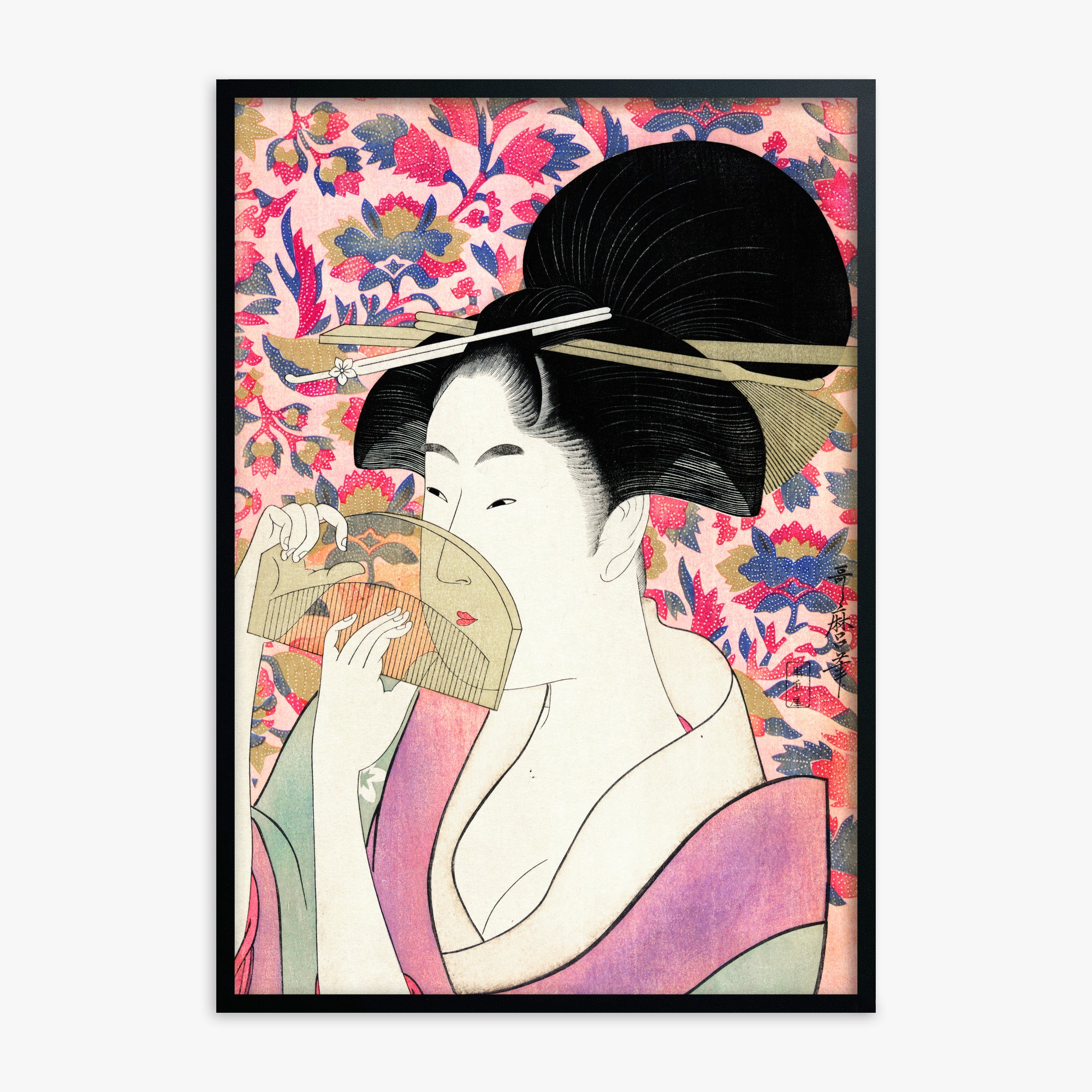Utamaro Kitagawa: Kushi, Black Framed Art Reproduction With Black Frame
