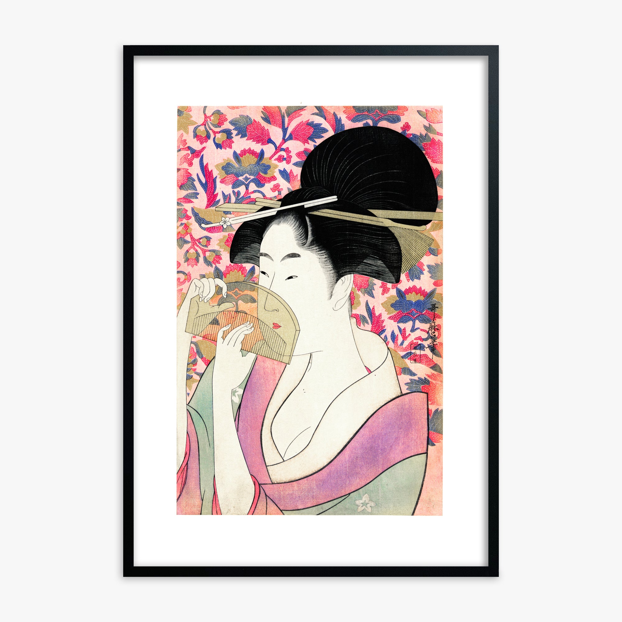 Utamaro Kitagawa: Kushi, Black Framed Art Reproduction With Black Frame