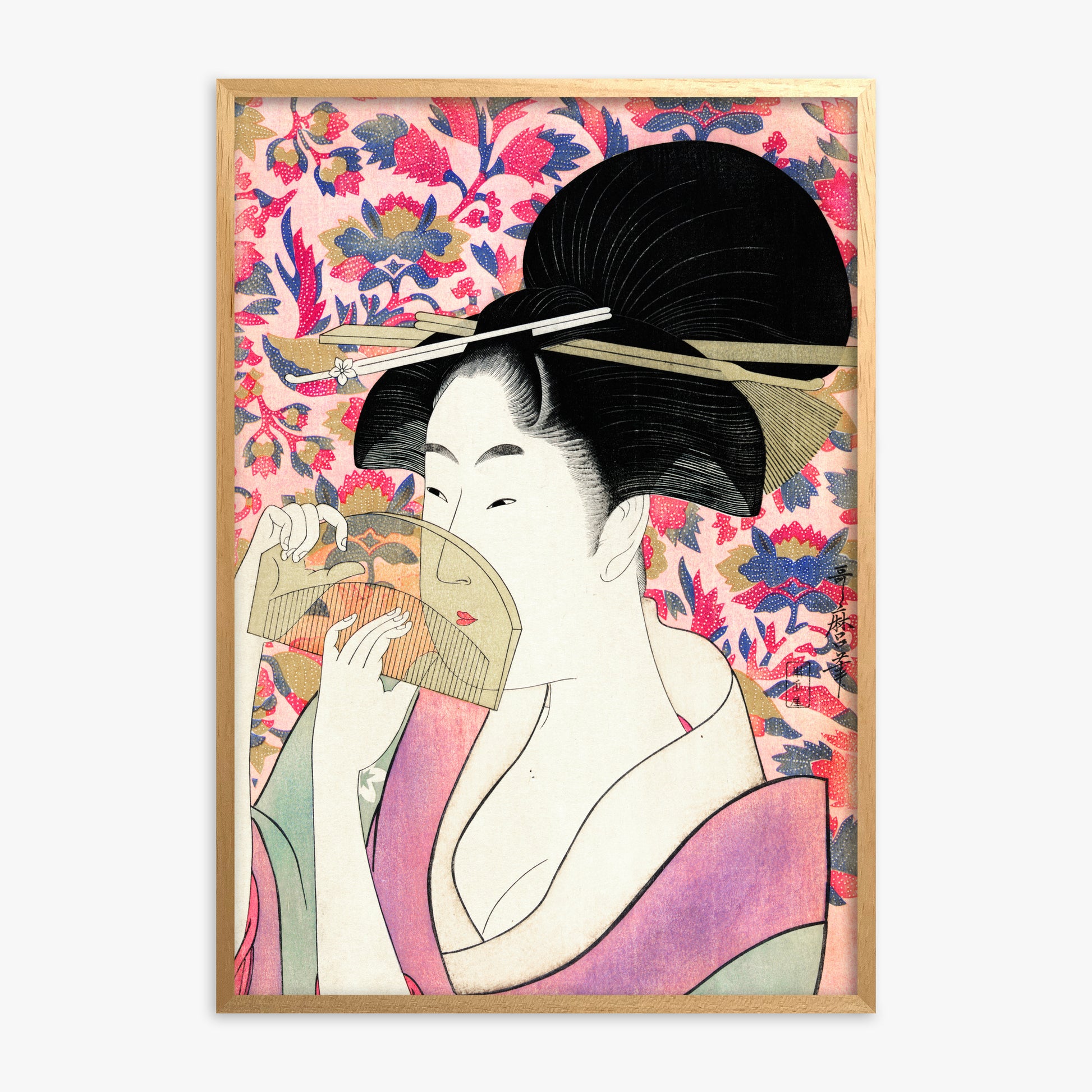 Utamaro Kitagawa: Kushi, Oak Framed Art Reproduction With Oak Frame