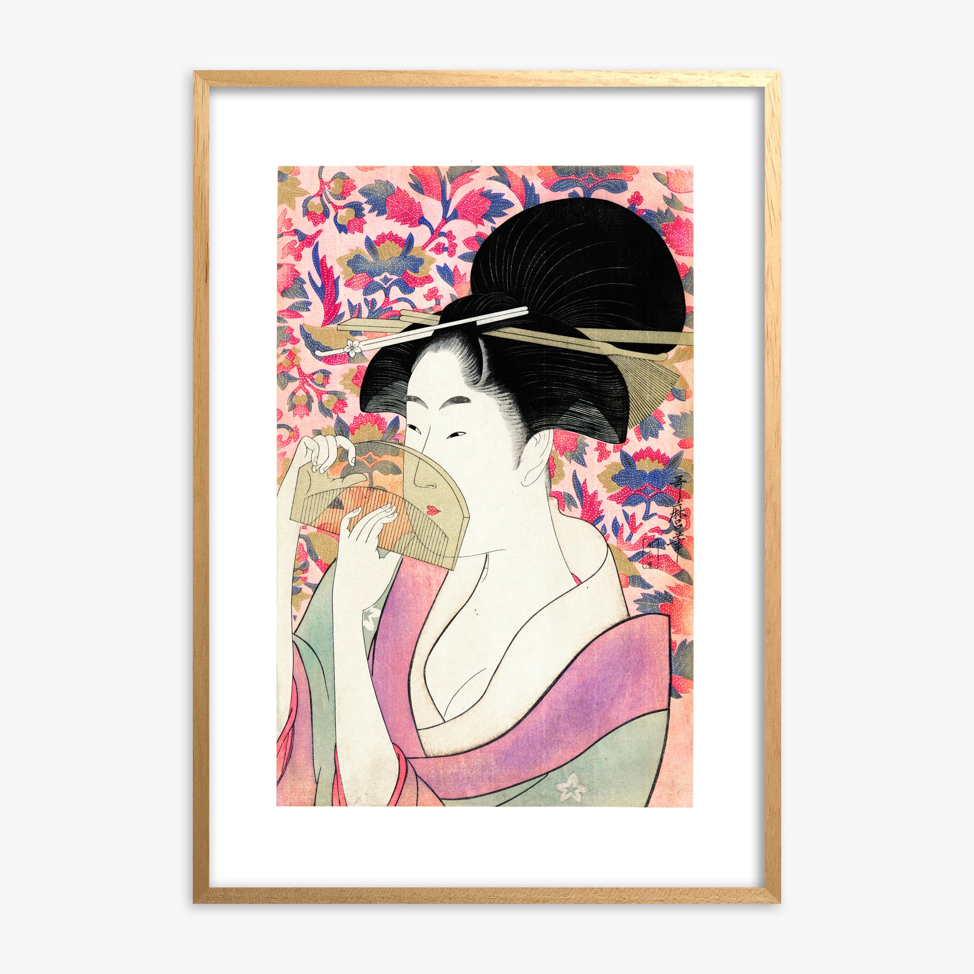 Utamaro Kitagawa: Kushi, Oak Framed Art Reproduction With Oak Frame