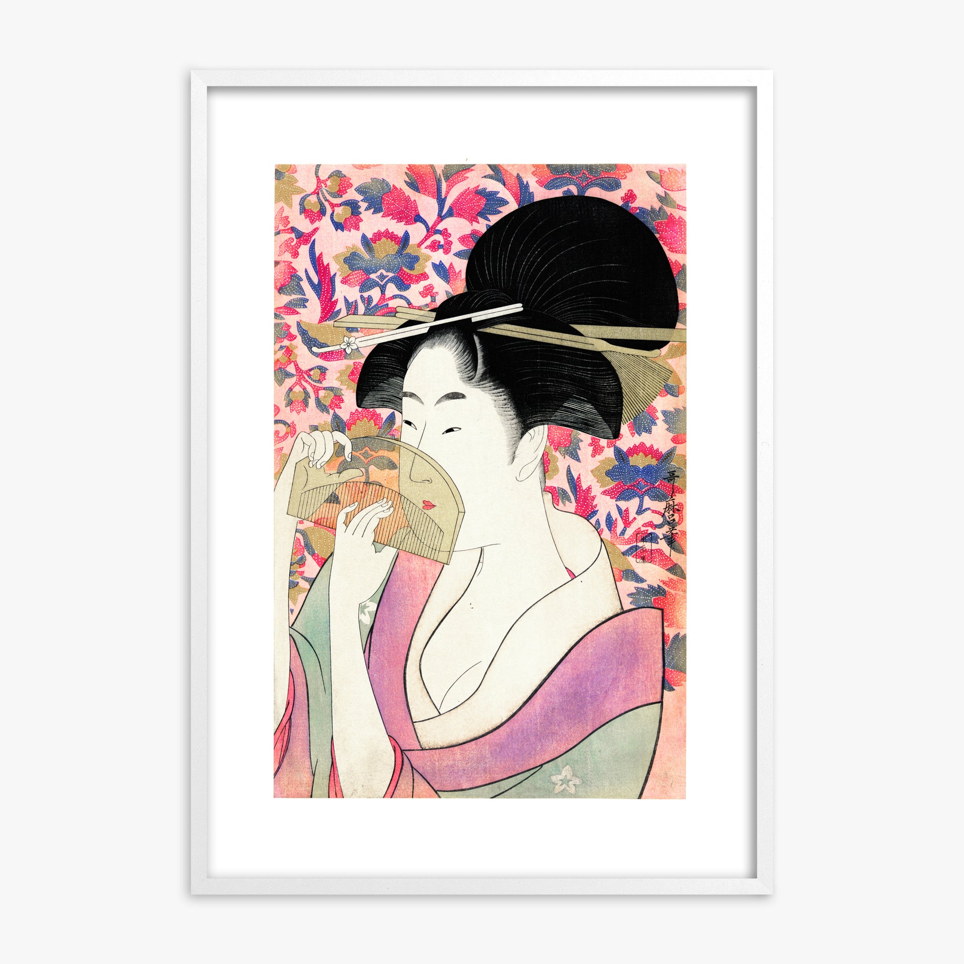 Utamaro Kitagawa: Kushi, White Framed Art Reproduction With White Frame