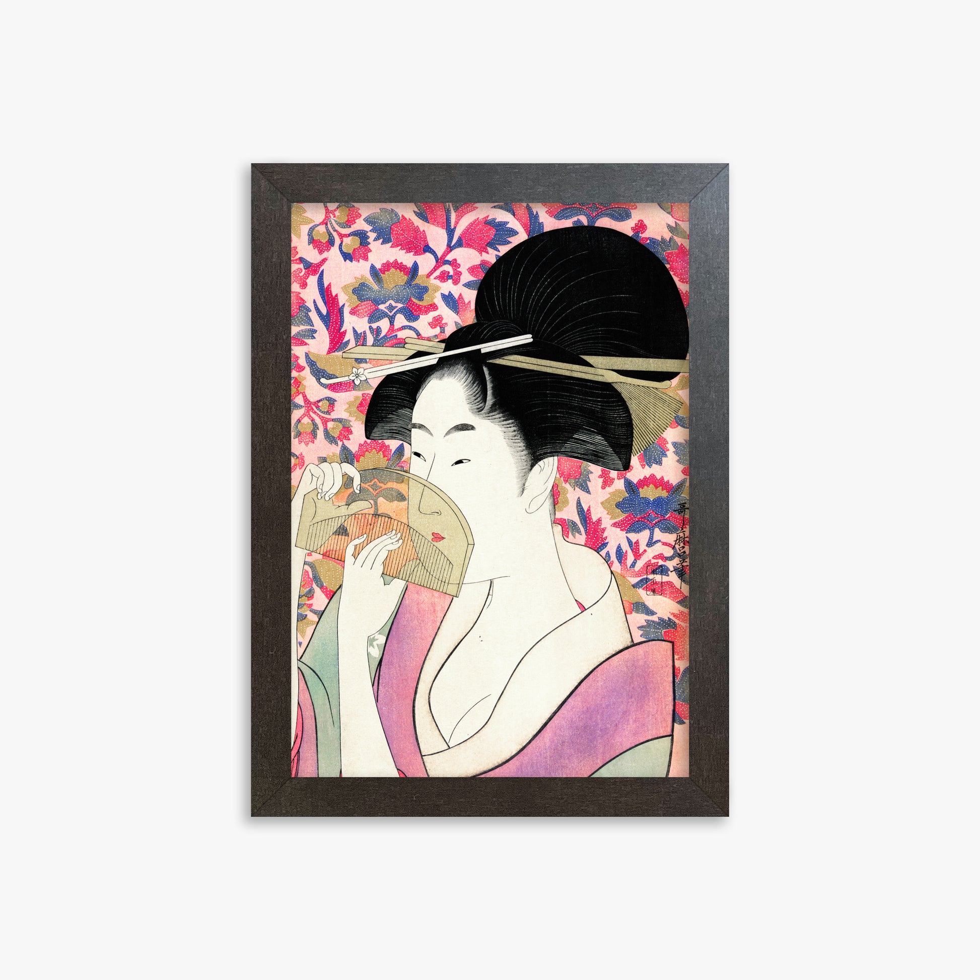 Utamaro Kitagawa: Kushi, 21x30cm Framed Art Reproduction With Espresso Frame