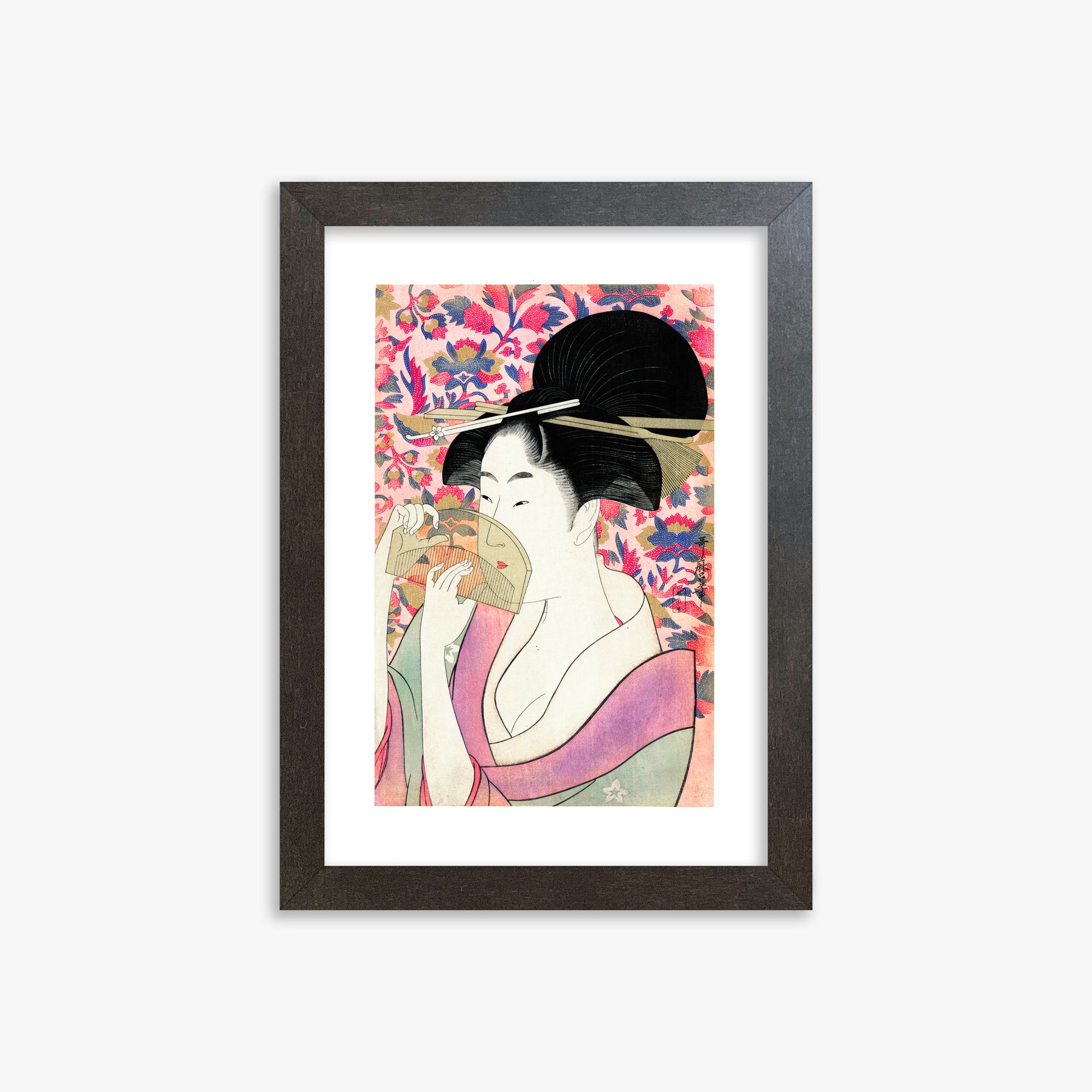 Utamaro Kitagawa: Kushi, 21x30cm Framed Art Reproduction With Espresso Frame
