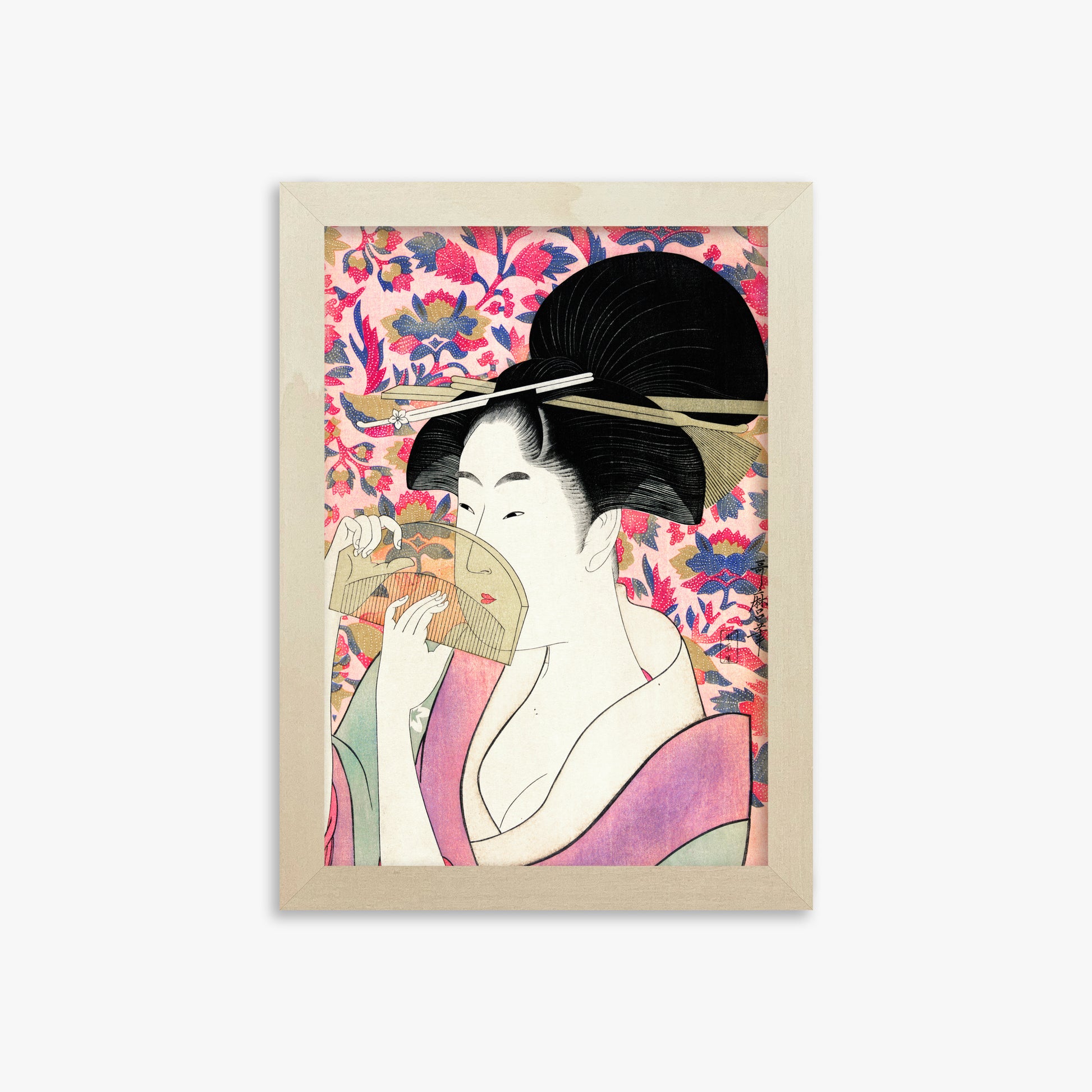 Utamaro Kitagawa: Kushi, 21x30cm Framed Art Reproduction With Lime Wood Frame