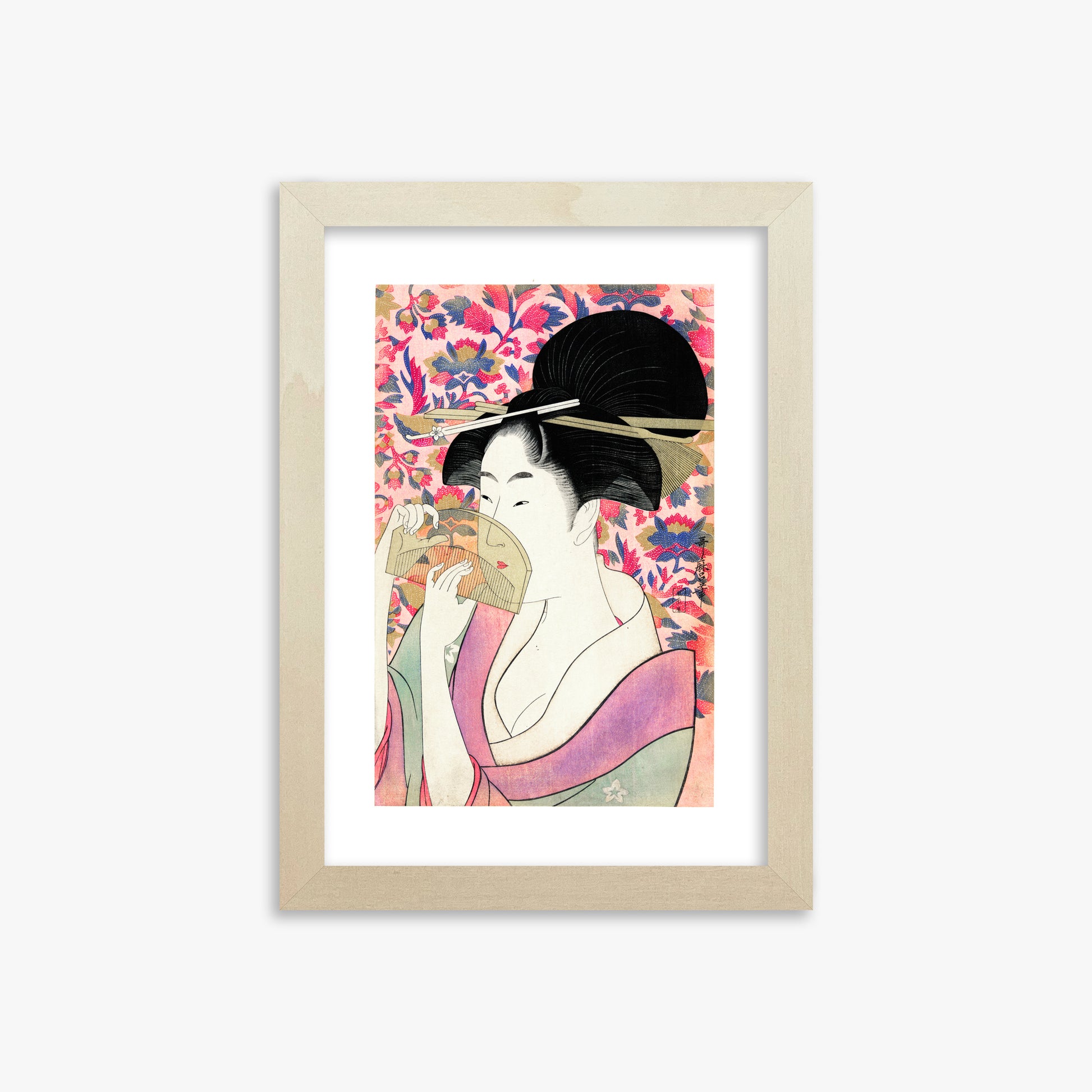 Utamaro Kitagawa: Kushi, 21x30cm Framed Art Reproduction With Lime Wood Frame
