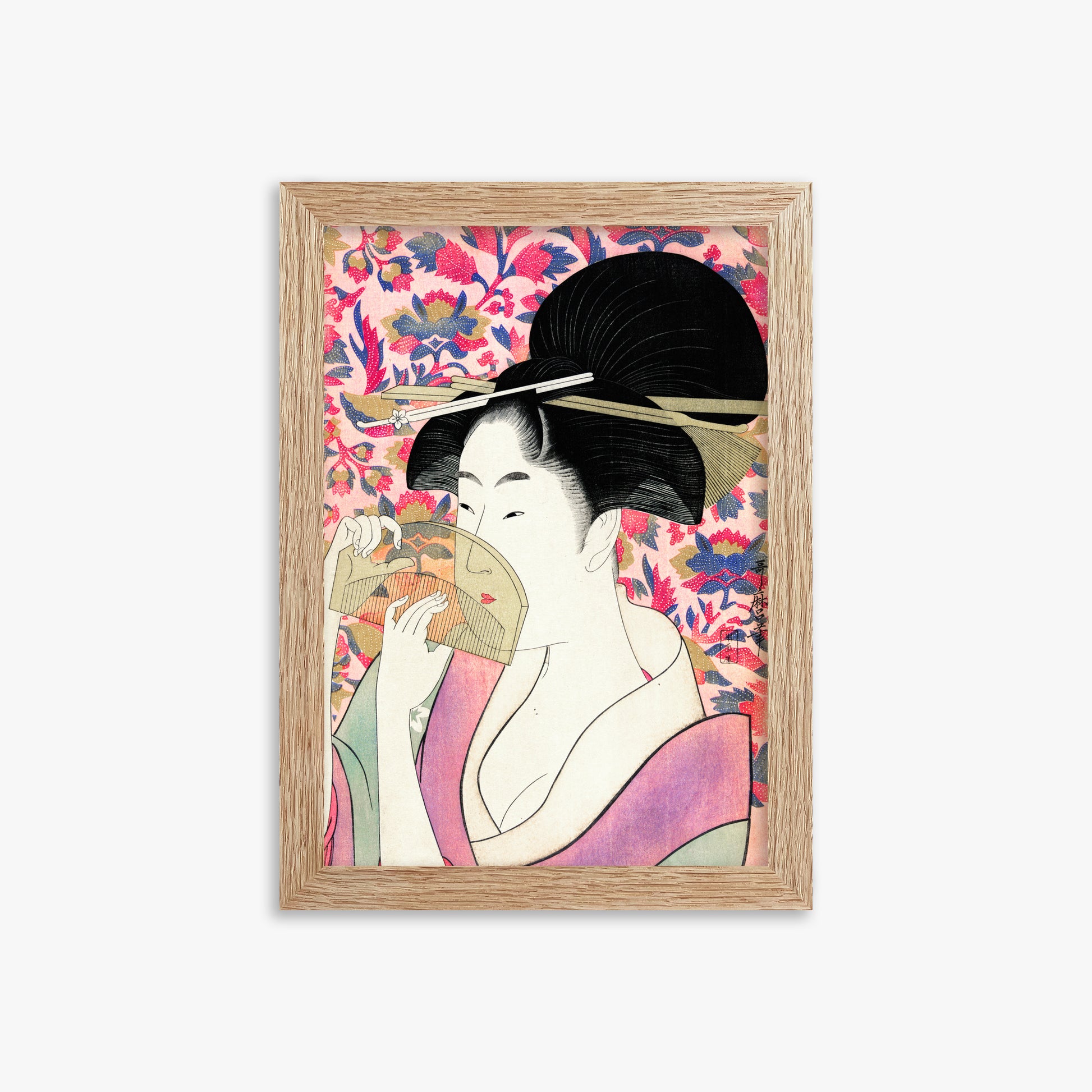 Utamaro Kitagawa: Kushi, 21x30cm Framed Art Reproduction With Raw Oak Frame