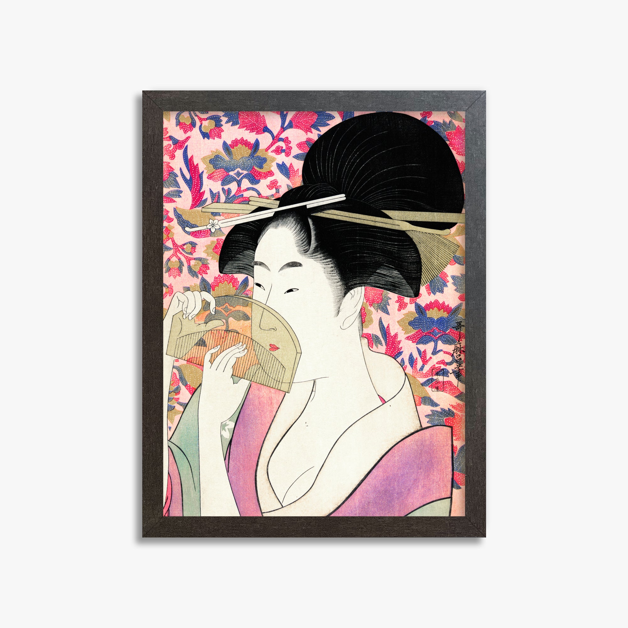 Utamaro Kitagawa: Kushi, 30x40cm Framed Art Reproduction With Espresso Frame