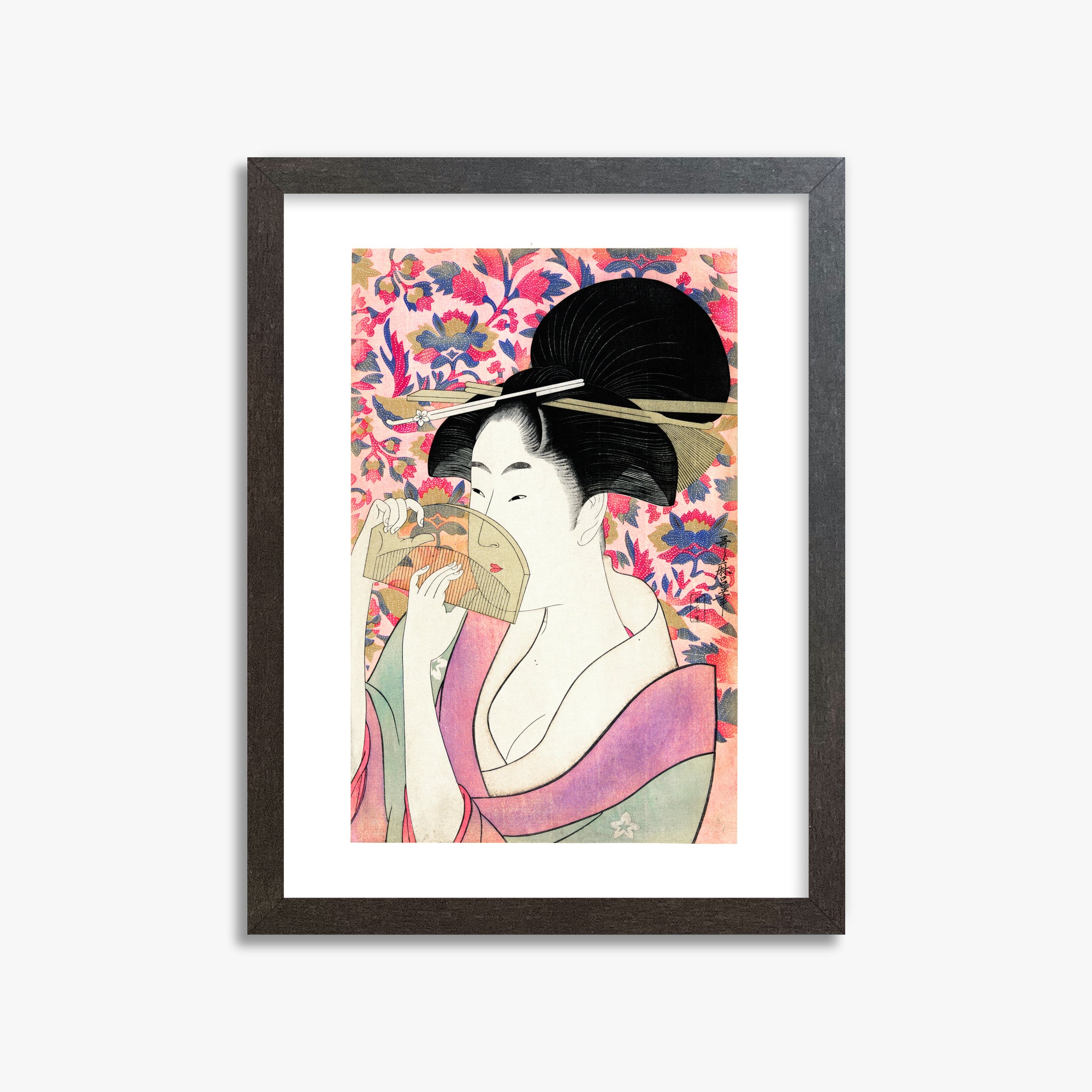 Utamaro Kitagawa: Kushi, 30x40cm Framed Art Reproduction With Espresso Frame