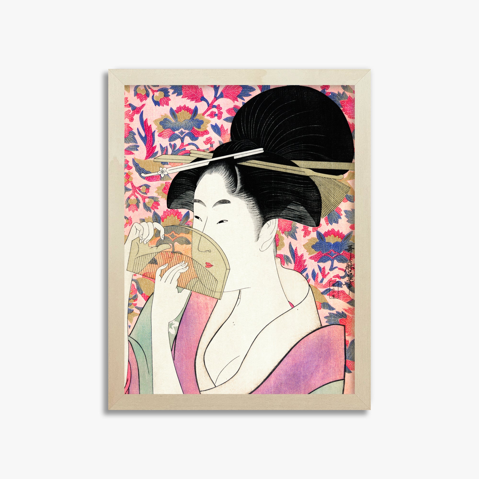 Utamaro Kitagawa: Kushi, 30x40cm Framed Art Reproduction With Lime Wood Frame