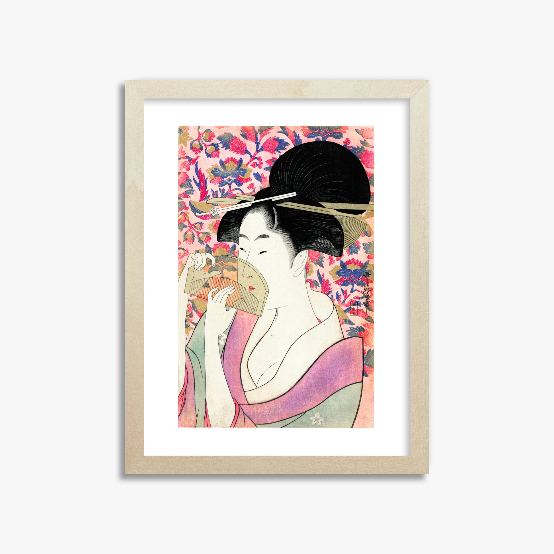 Utamaro Kitagawa: Kushi, 30x40cm Framed Art Reproduction With Lime Wood Frame