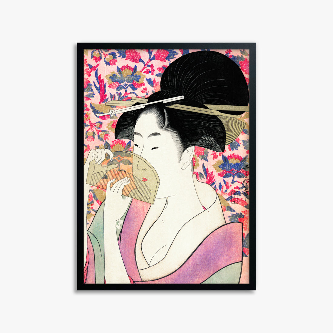 Utamaro Kitagawa: Kushi, 50x70cm Framed Art Reproduction With Black Frame
