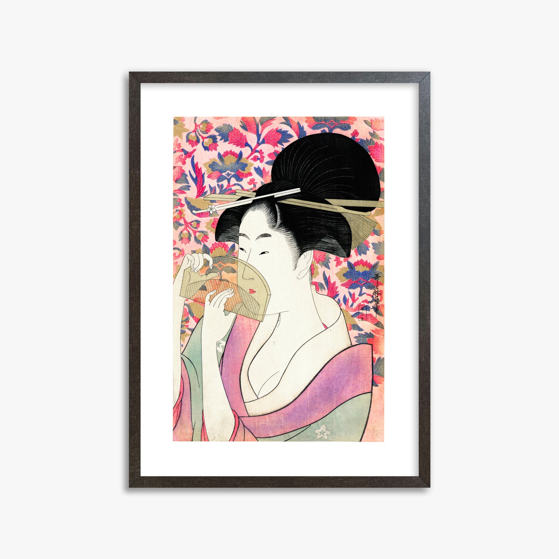 Utamaro Kitagawa: Kushi, 50x70cm Framed Art Reproduction With Espresso Frame
