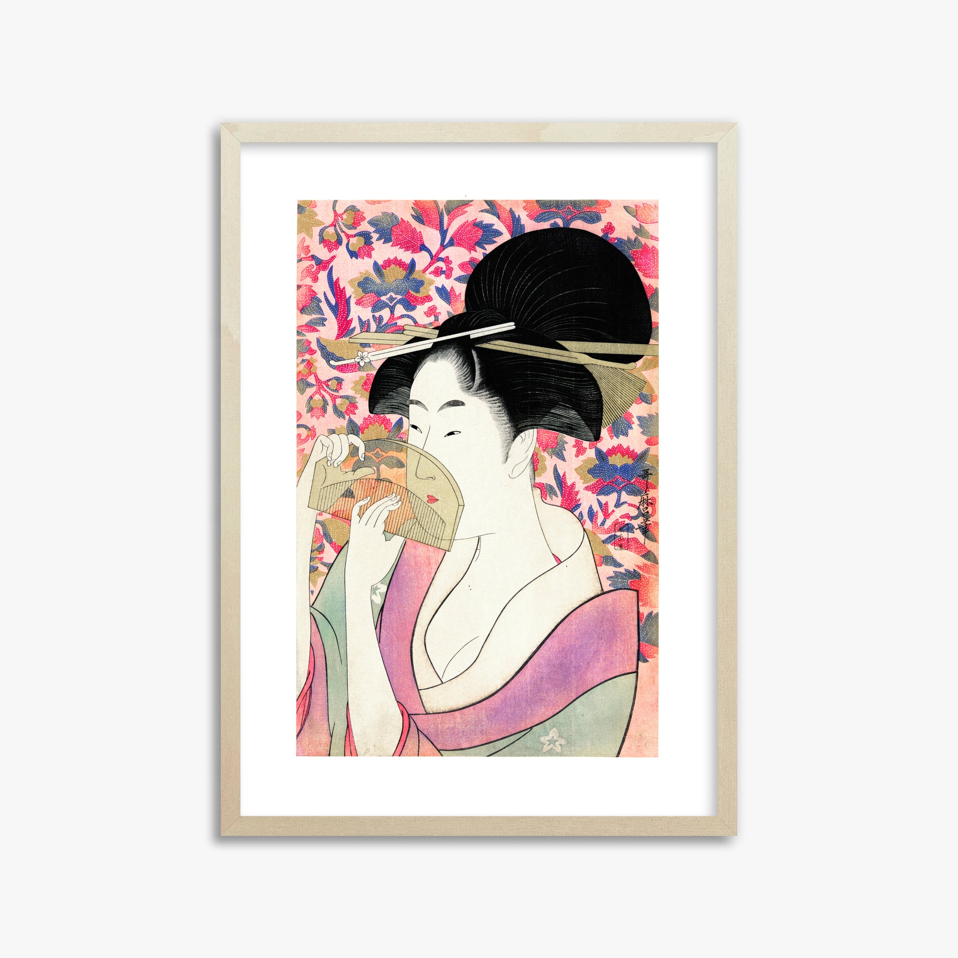 Utamaro Kitagawa: Kushi, 50x70cm Framed Art Reproduction With Lime Wood Frame