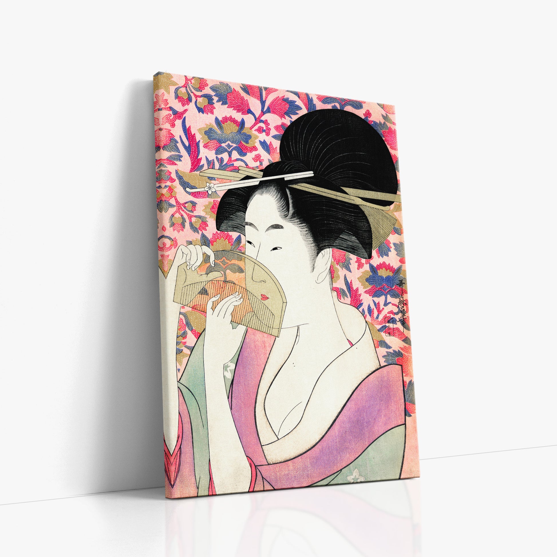 Utamaro Kitagawa: Kushi, 60x90cm Satin Canvas Art Reproduction Left Angle