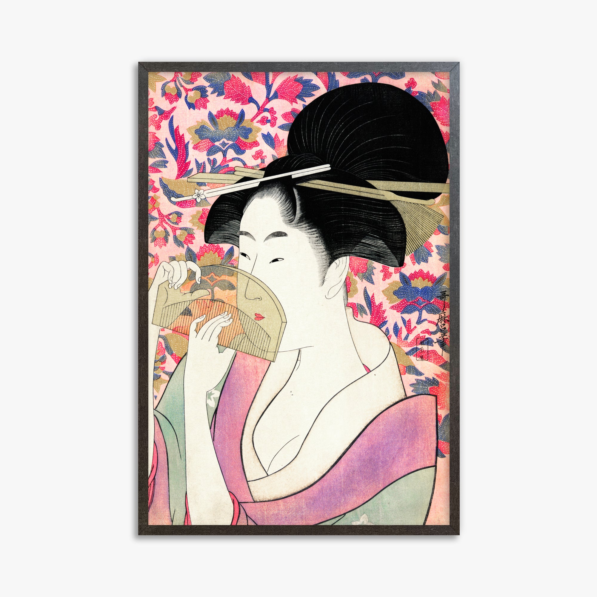 Utamaro Kitagawa: Kushi, 61x91cm Framed Art Reproduction With Espresso Frame