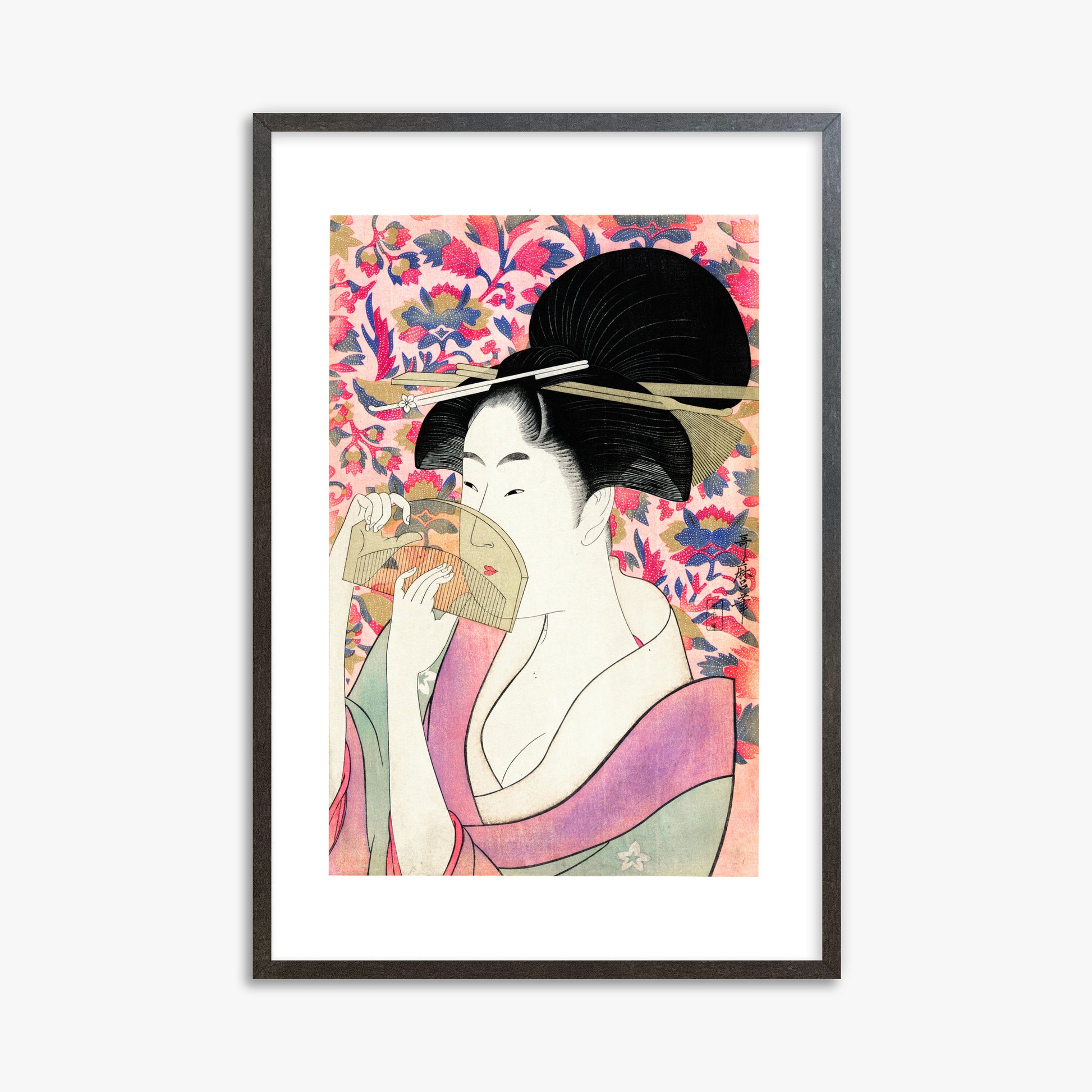 Utamaro Kitagawa: Kushi, 61x91cm Framed Art Reproduction With Espresso Frame