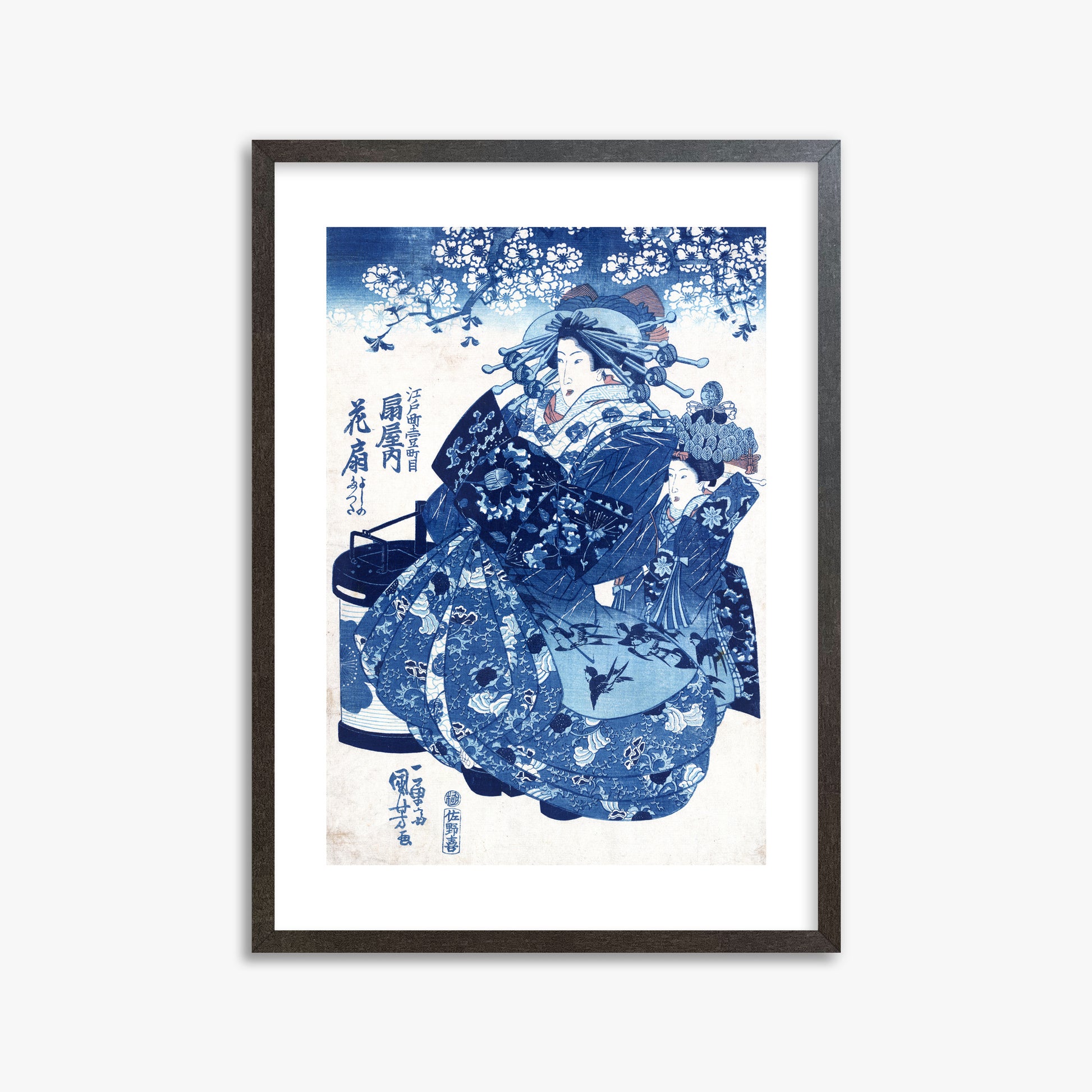 Utagawa Kuniyoshi: The Courtesan Hanao of Ōgi-ya, 50x70cm Framed Art Reproduction With Espresso Frame