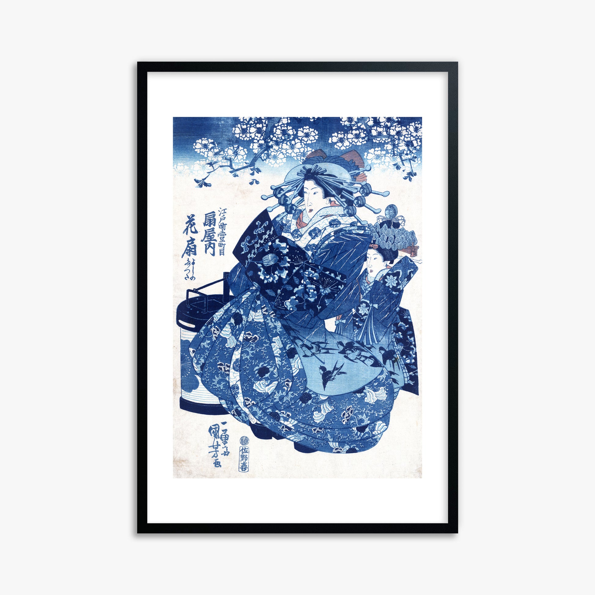 Utagawa Kuniyoshi: The Courtesan Hanao of Ōgi-ya, 61x91cm Framed Art Reproduction With Black Frame