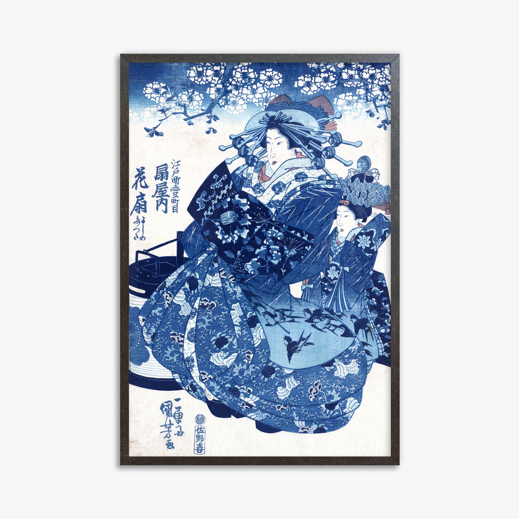 Utagawa Kuniyoshi: The Courtesan Hanao of Ōgi-ya, 61x91cm Framed Art Reproduction With Espresso Frame