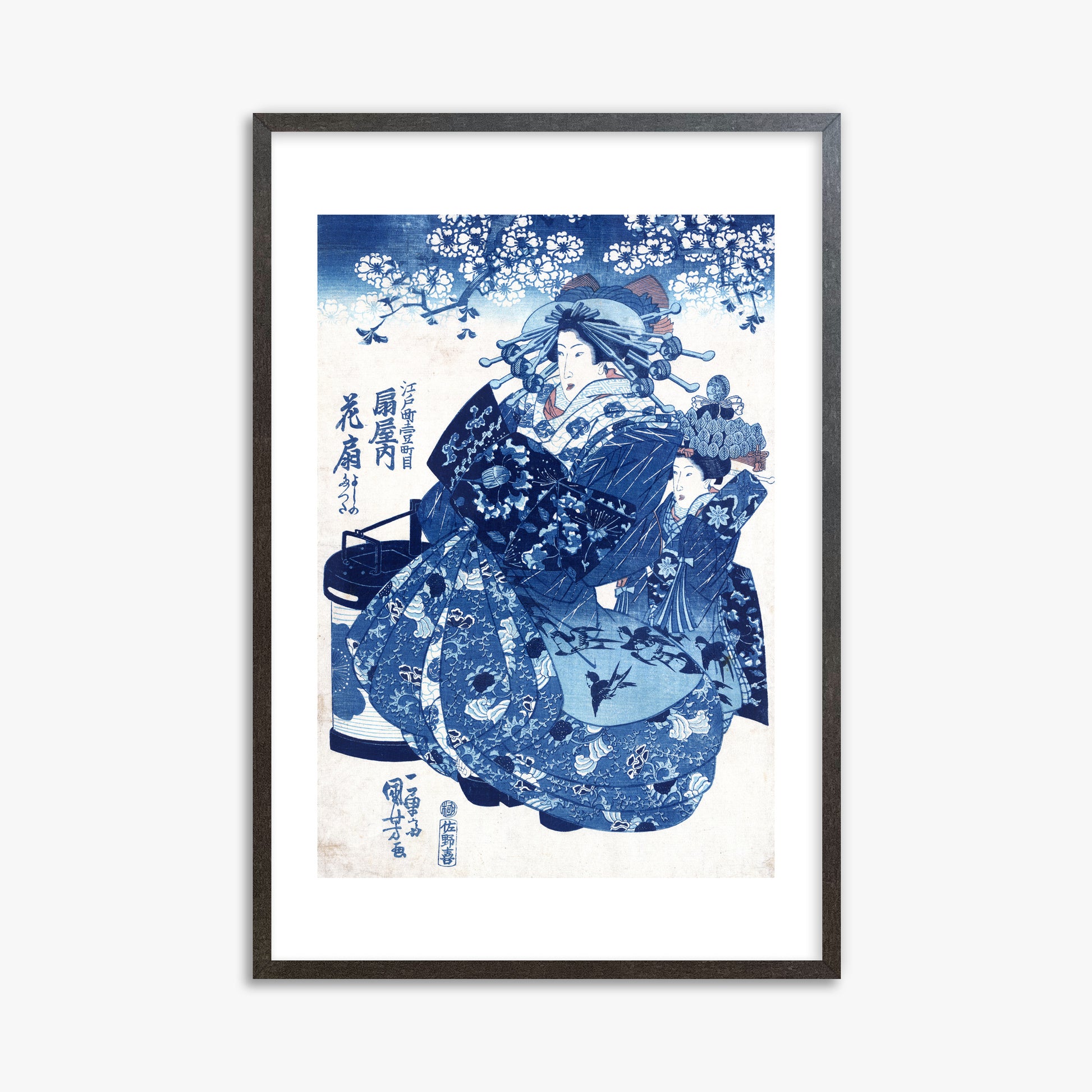 Utagawa Kuniyoshi: The Courtesan Hanao of Ōgi-ya, 61x91cm Framed Art Reproduction With Espresso Frame