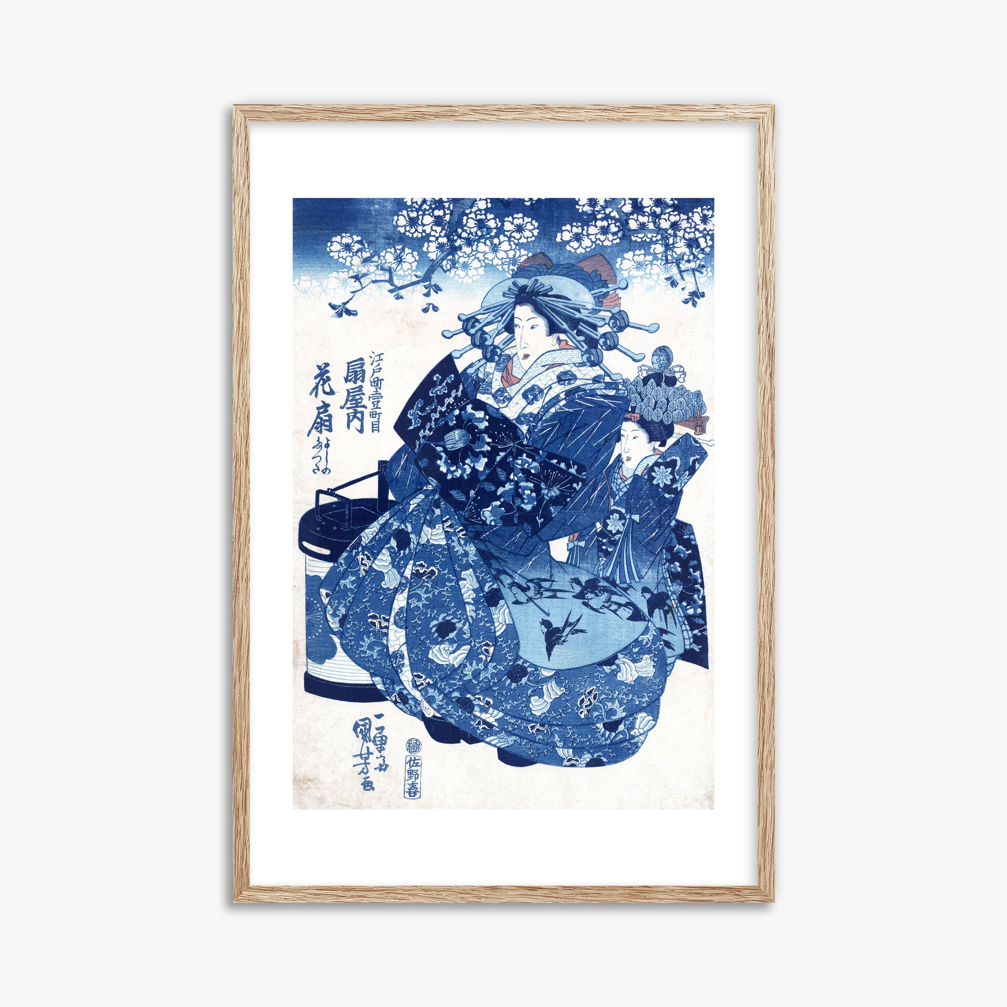 Utagawa Kuniyoshi: The Courtesan Hanao of Ōgi-ya, 61x91cm Framed Art Reproduction With Raw Oak Frame