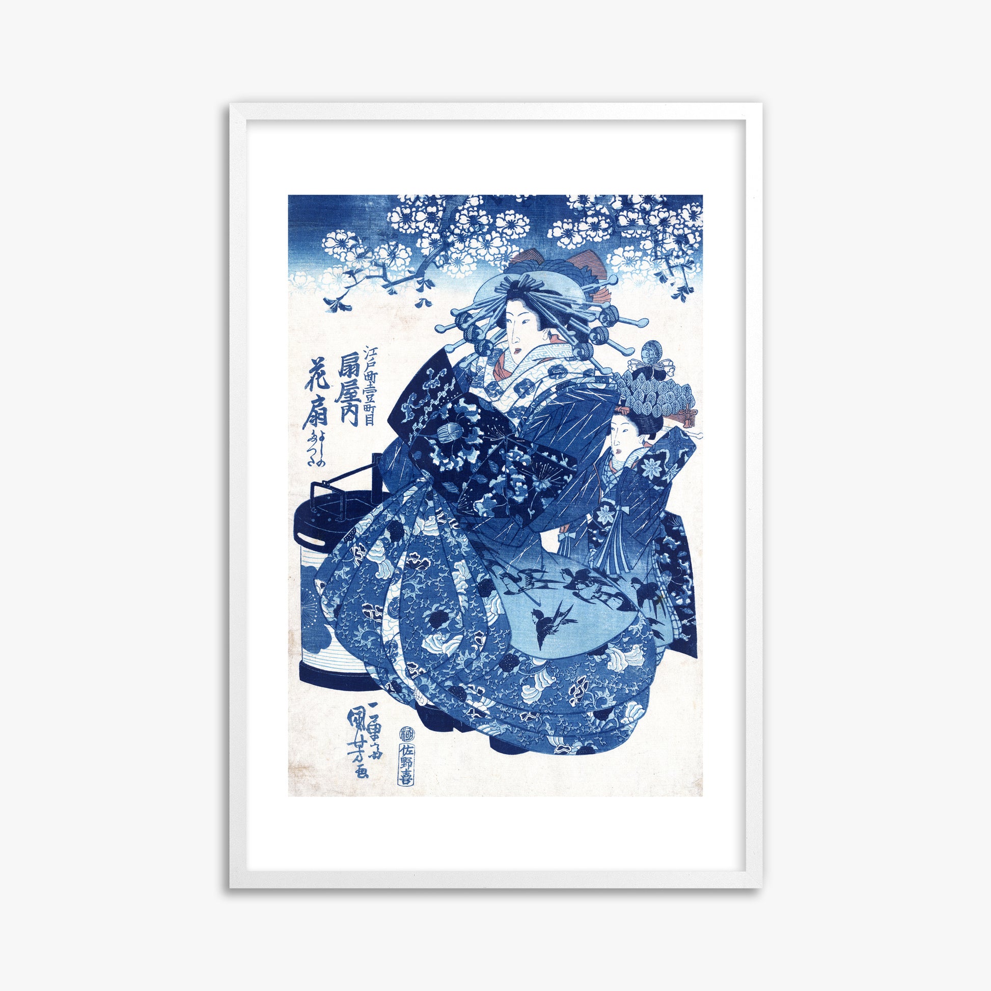 Utagawa Kuniyoshi: The Courtesan Hanao of Ōgi-ya, 61x91cm Framed Art Reproduction With White Frame