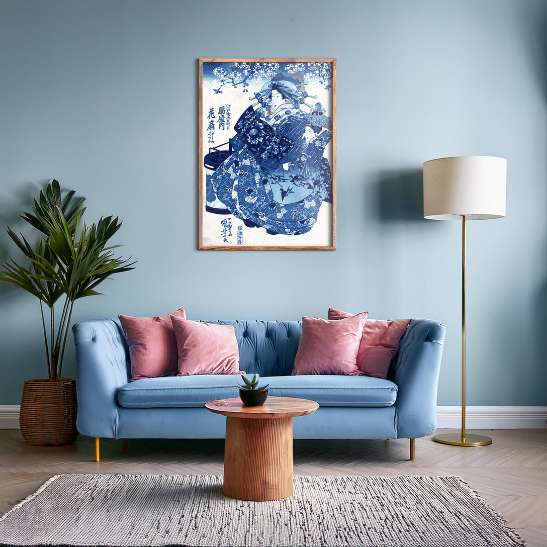 Utagawa Kuniyoshi: The Courtesan Hanao of Ōgi-ya, 50x70cm Framed Art Reproduction With Black Frame