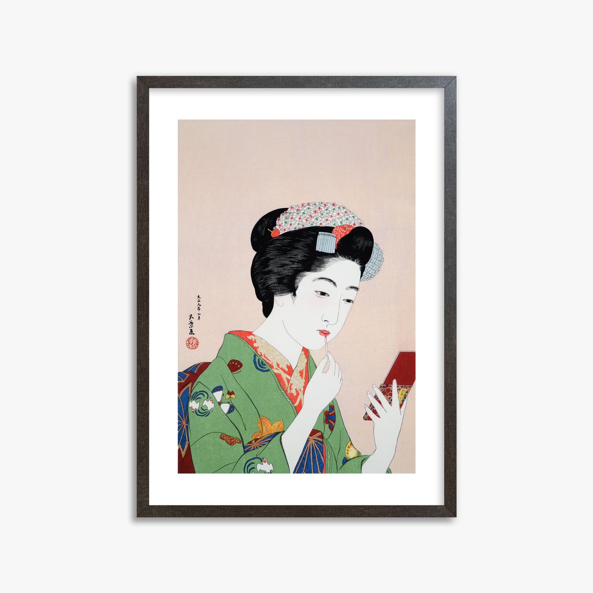 Goyō Hashiguchi: Woman Applying Rouge, 50x70cm Framed Art Reproduction With Espresso Frame