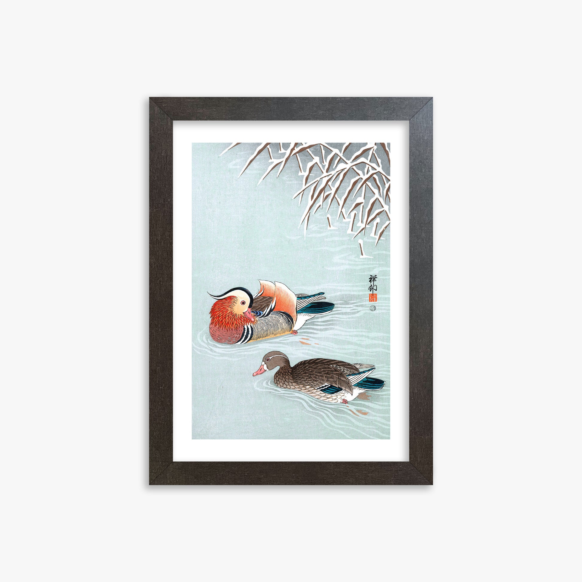 Ohara Koson: Mandarin Ducks, 21x30cm Framed Art Reproduction With Espresso Frame