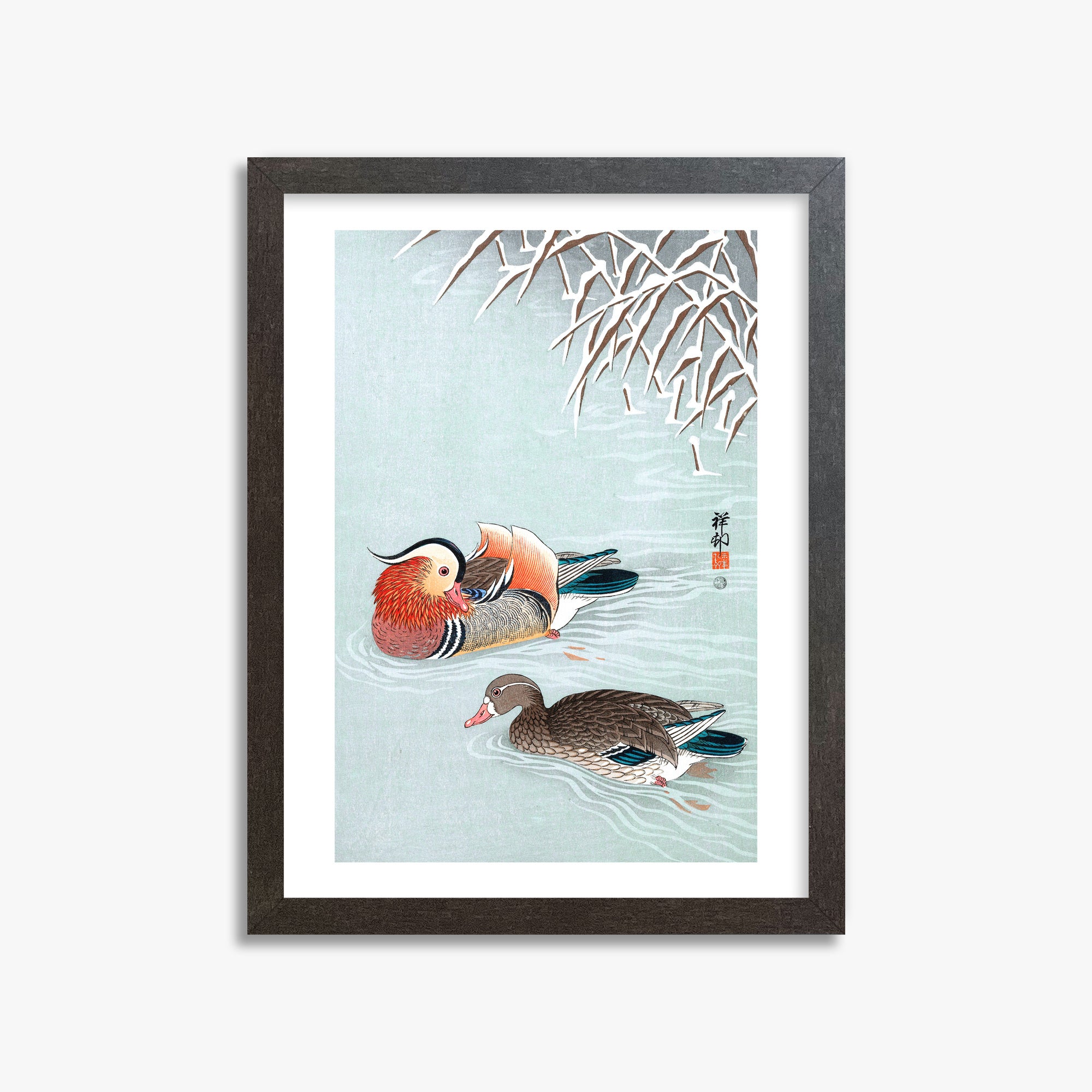 Ohara Koson: Mandarin Ducks, 30x40cm Framed Art Reproduction With Espresso Frame