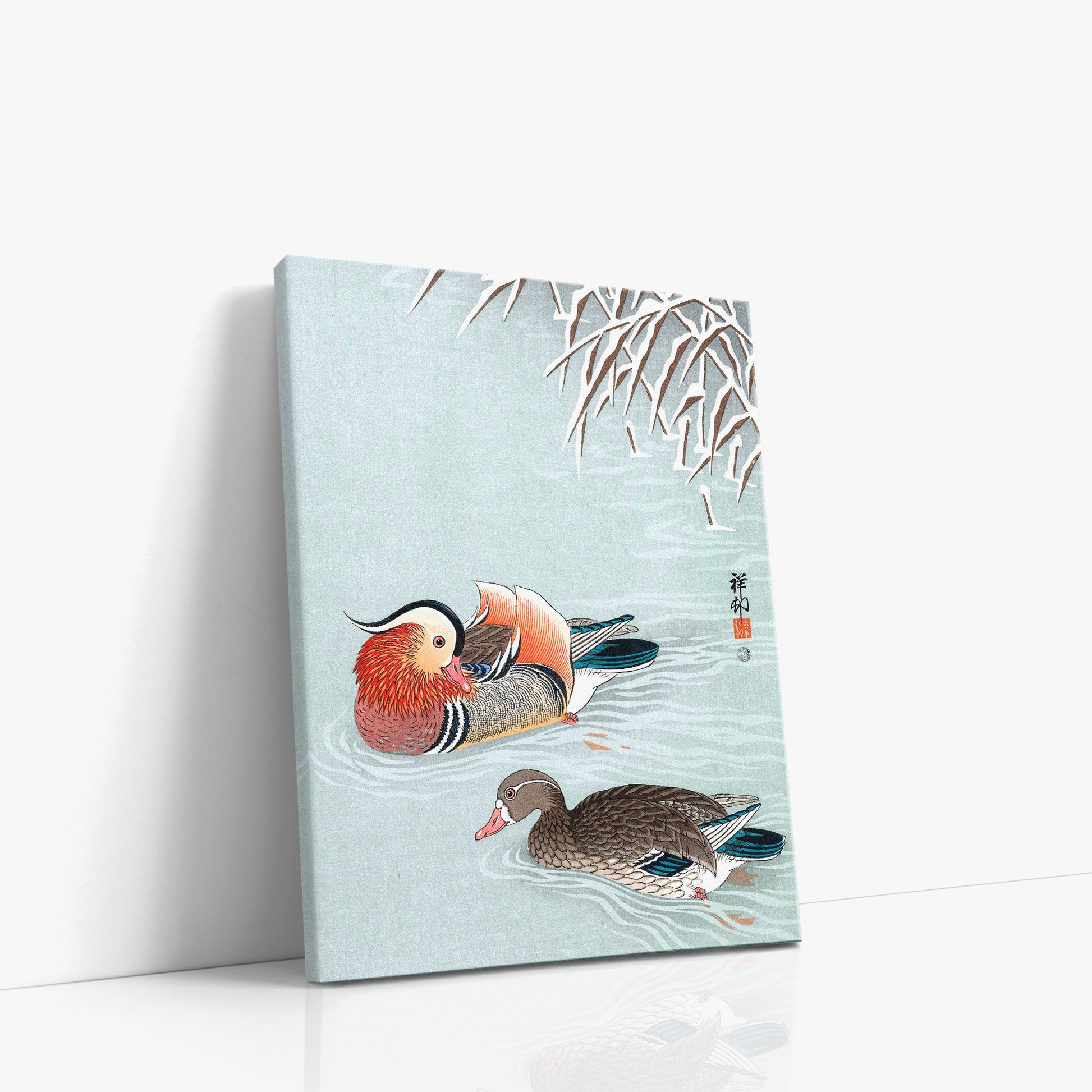 Ohara Koson: Mandarin Ducks, 30x40cm Satin Canvas Art Reproduction Left Angle