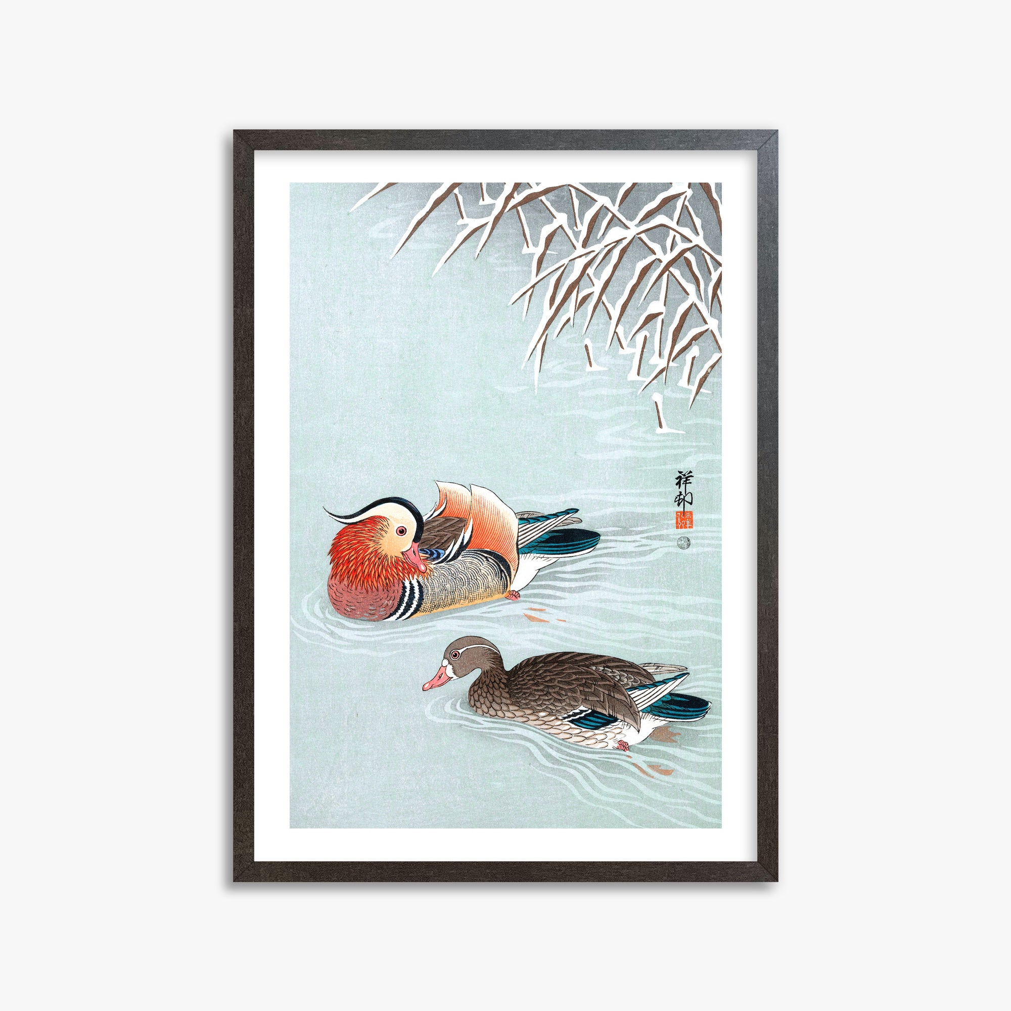 Ohara Koson: Mandarin Ducks, 50x70cm Framed Art Reproduction With Espresso Frame