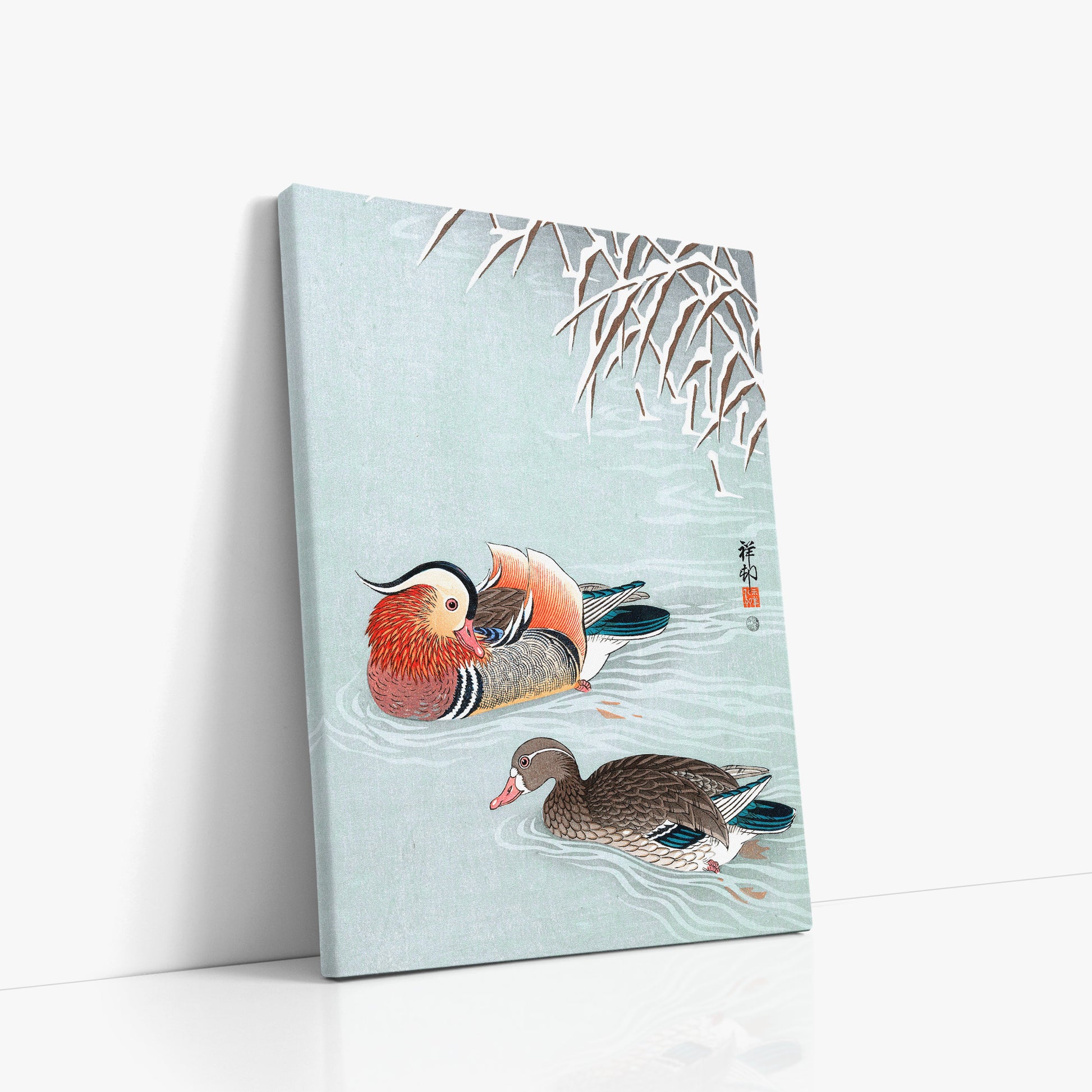 Ohara Koson: Mandarin Ducks, 50x70cm Satin Canvas Art Reproduction Left Angle