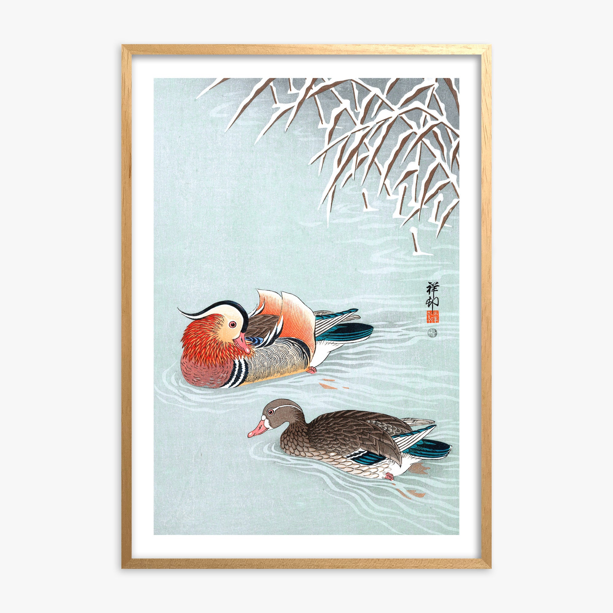 Ohara Koson: Mandarin Ducks, 70x100cm Oak Framed Art Reproduction