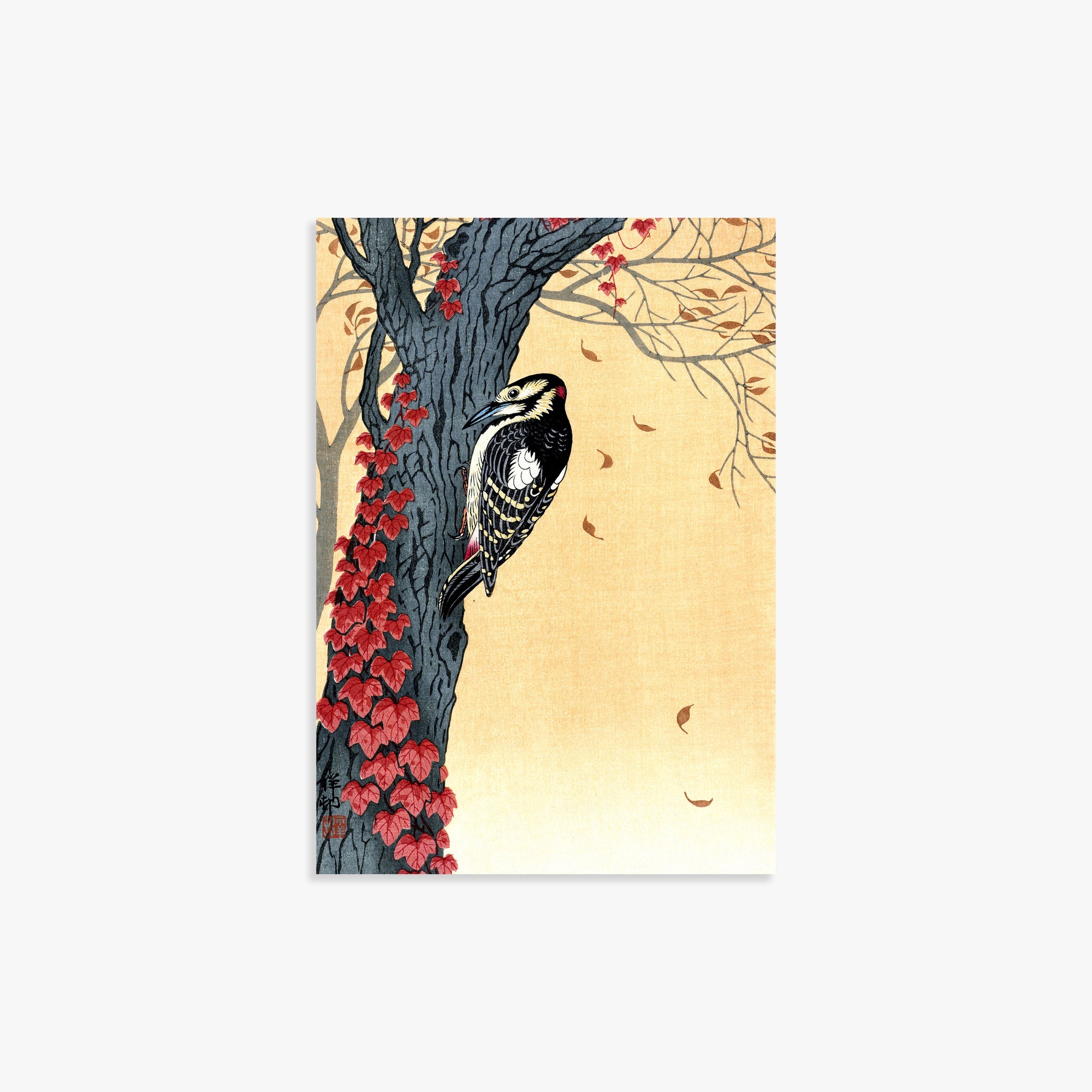 Woodpecker and Red Ivy — Ohara Koson Woodblock Print | Japandi.Art
