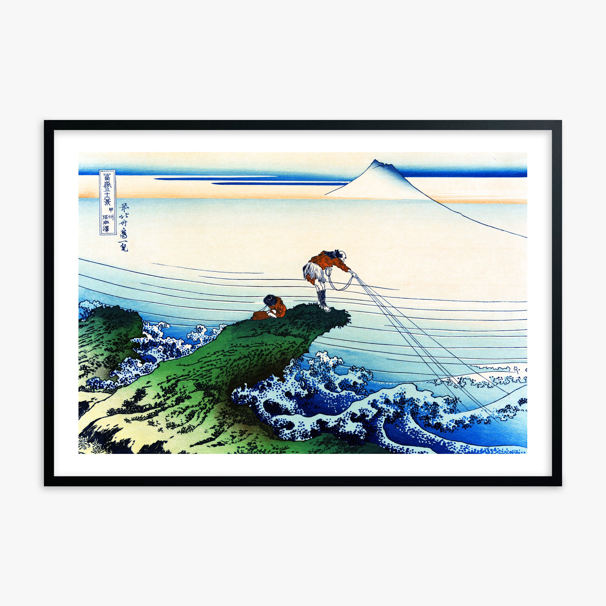 Katsushika Hokusai: Koshu Kajikazawa, Black Framed Art Reproduction With Black Frame