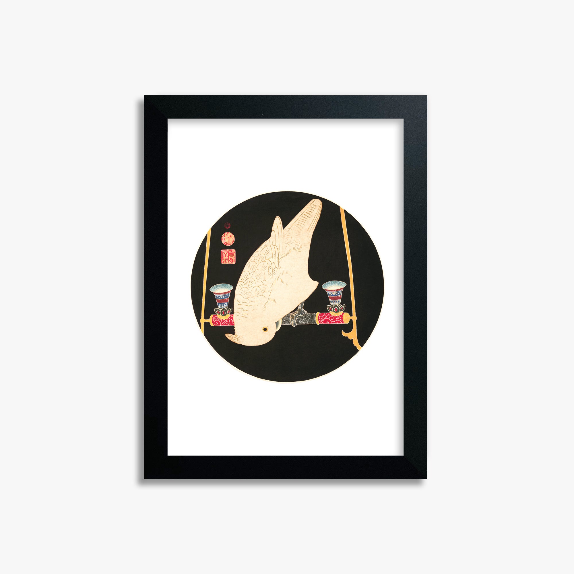 Itō Jakuchū: A White Macaw, 21x30cm Black Framed Art Reproduction