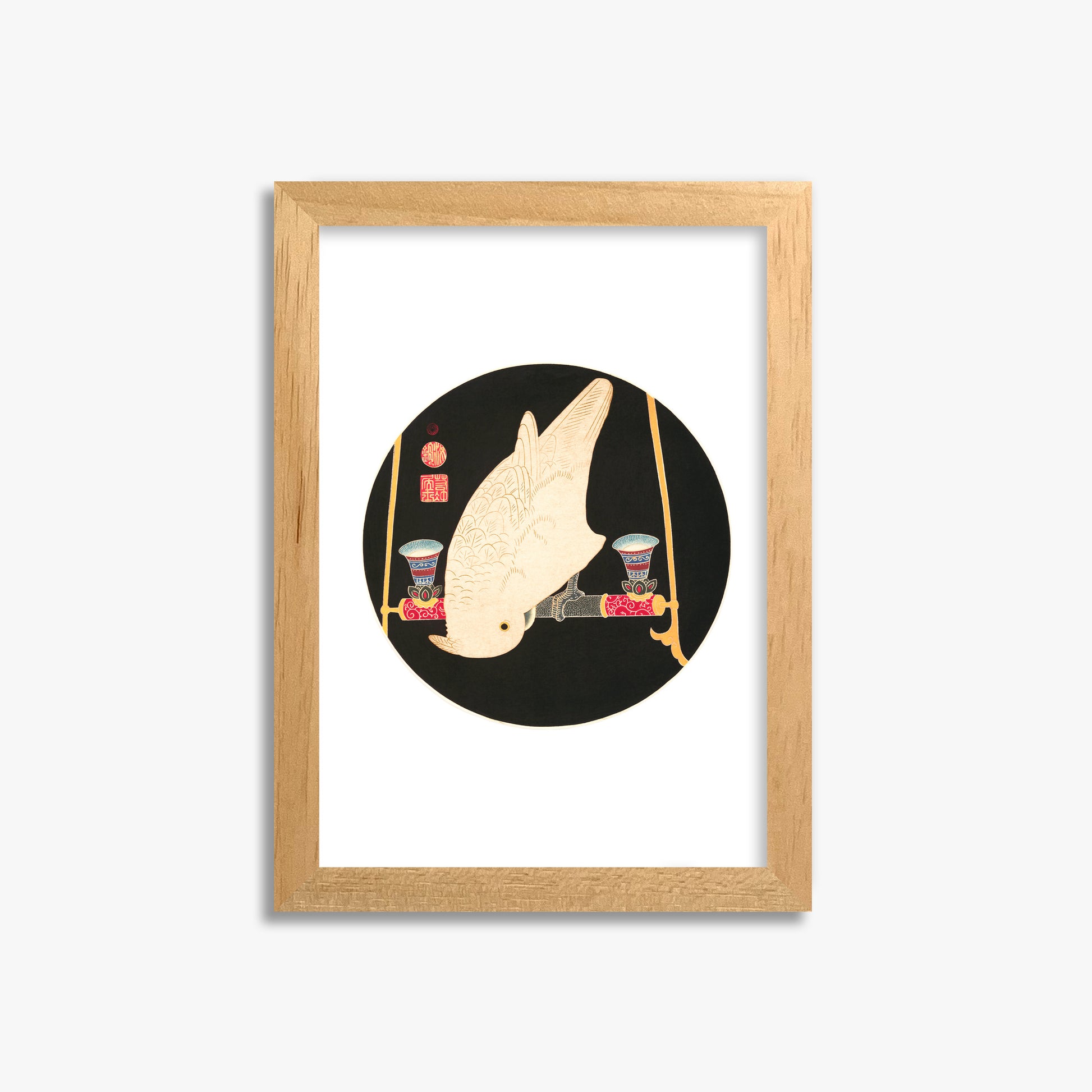 Itō Jakuchū: A White Macaw, 21x30cm Oak Framed Art Reproduction