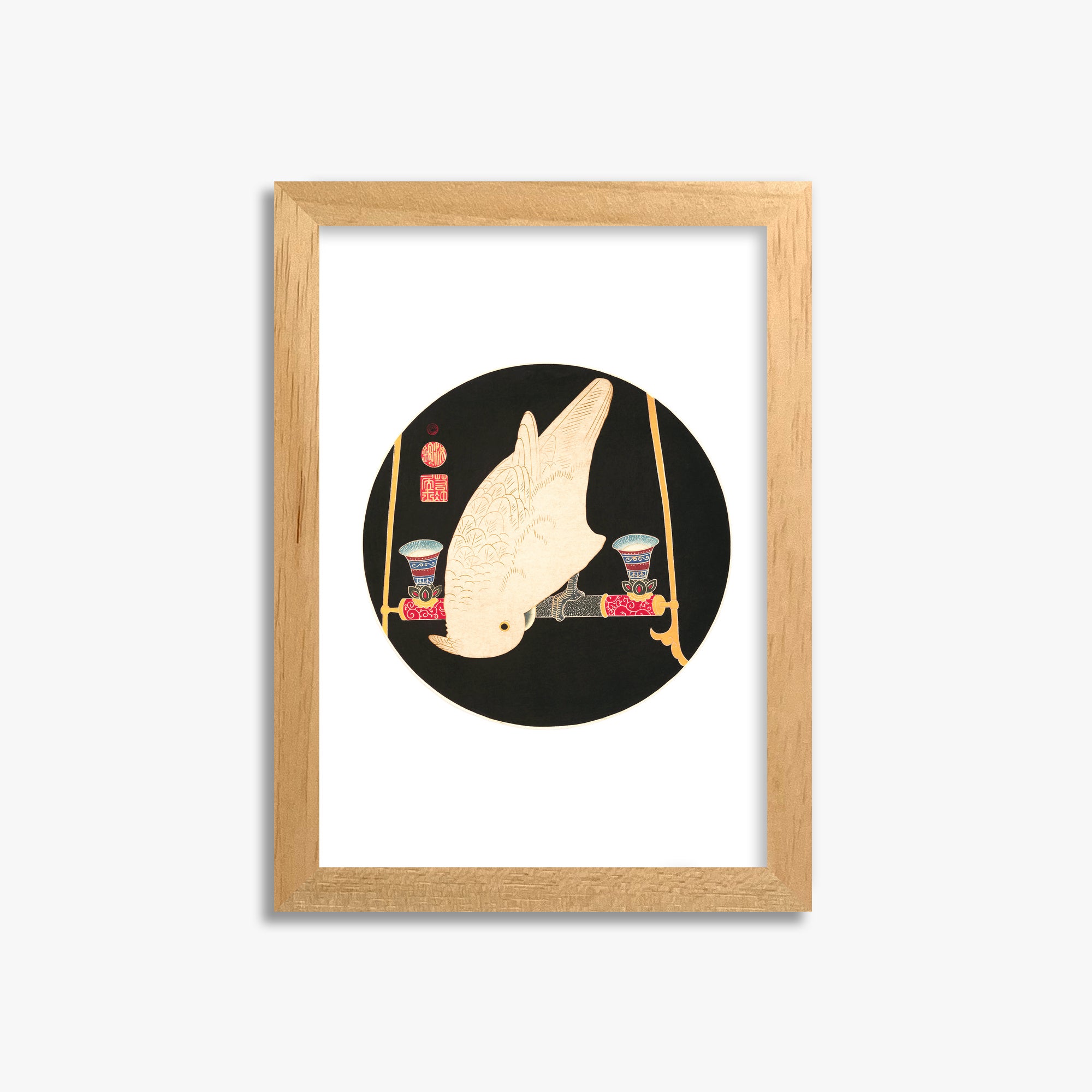 Itō Jakuchū: A White Macaw, 21x30cm Oak Framed Art Reproduction