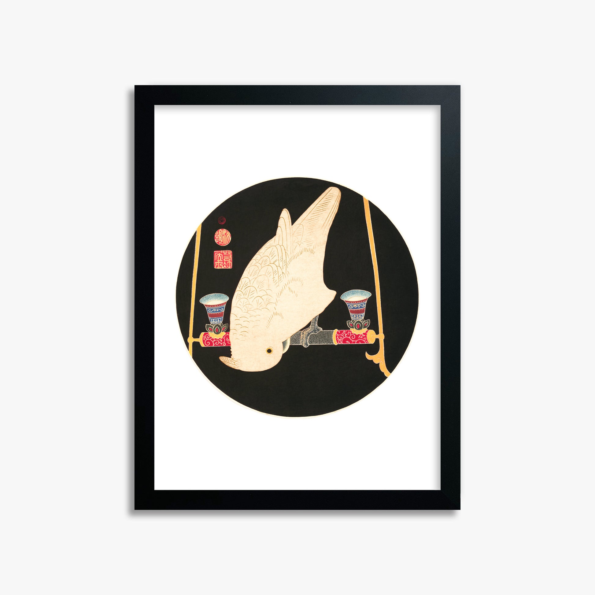 Itō Jakuchū: A White Macaw, 30x40cm Black Framed Art Reproduction