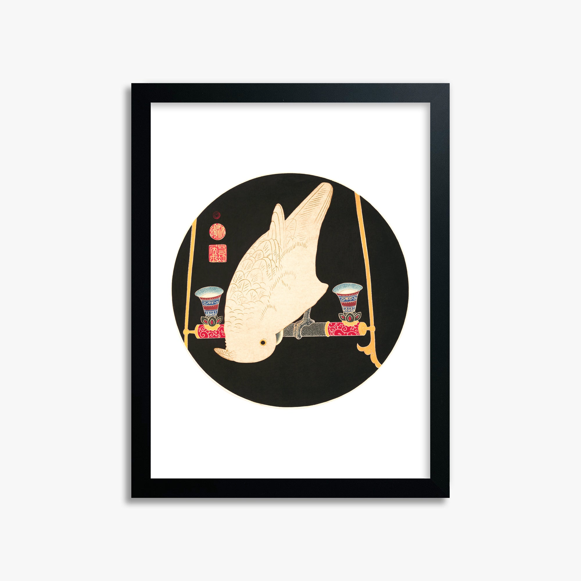 Itō Jakuchū: A White Macaw, 30x40cm Black Framed Art Reproduction