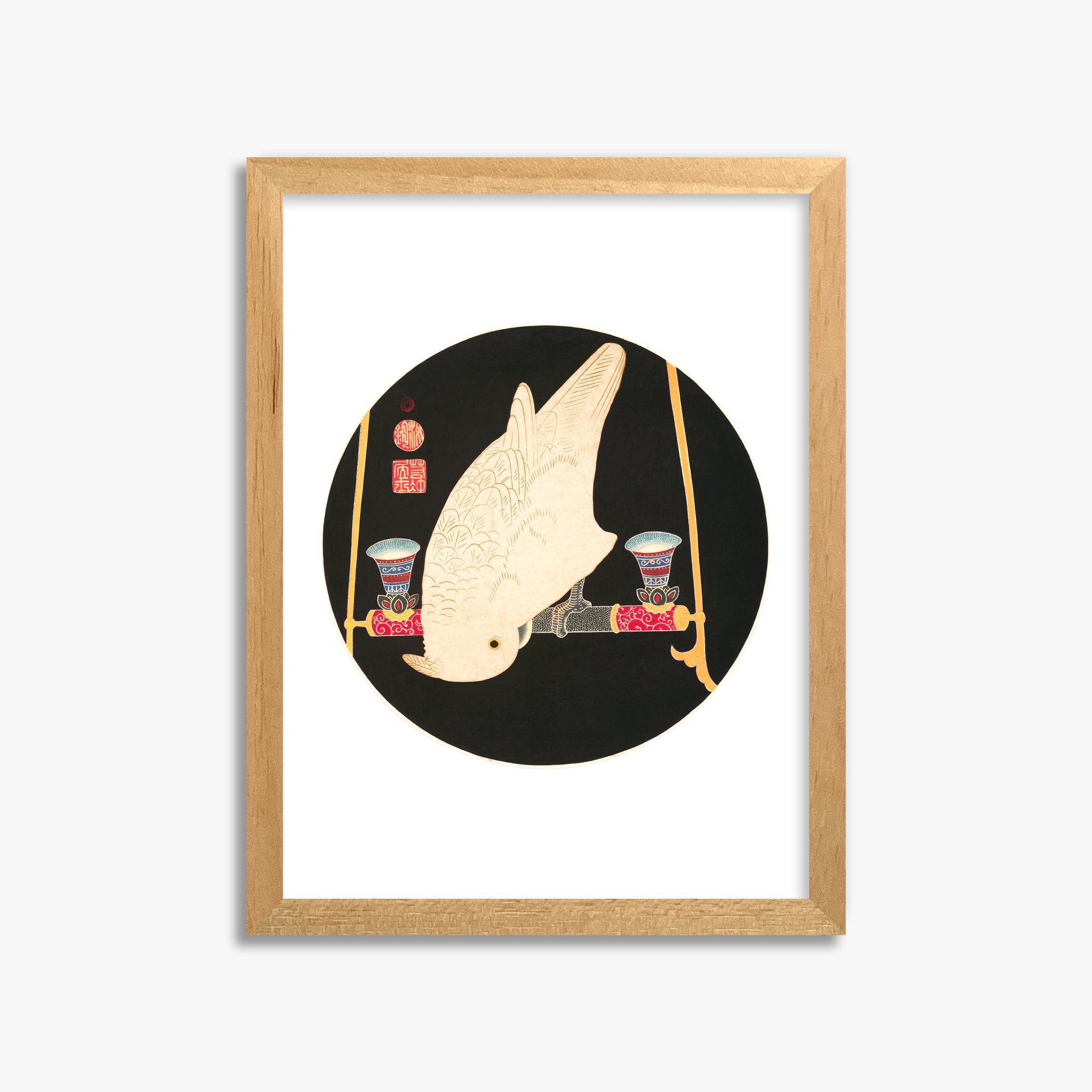 Itō Jakuchū: A White Macaw, 30x40cm Oak Framed Art Reproduction