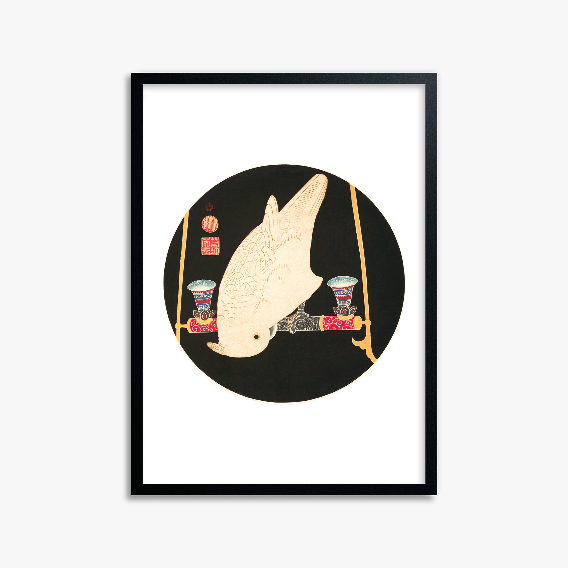 Itō Jakuchū: A White Macaw, 50x70cm Black Framed Art Reproduction