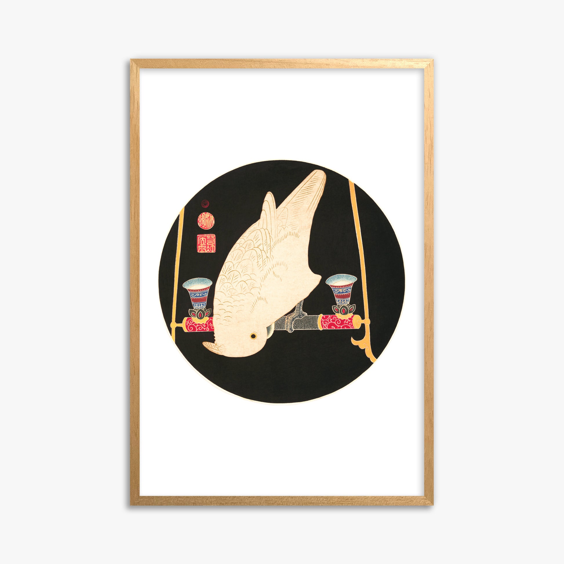 Itō Jakuchū: A White Macaw, 61x91cm Oak Framed Art Reproduction