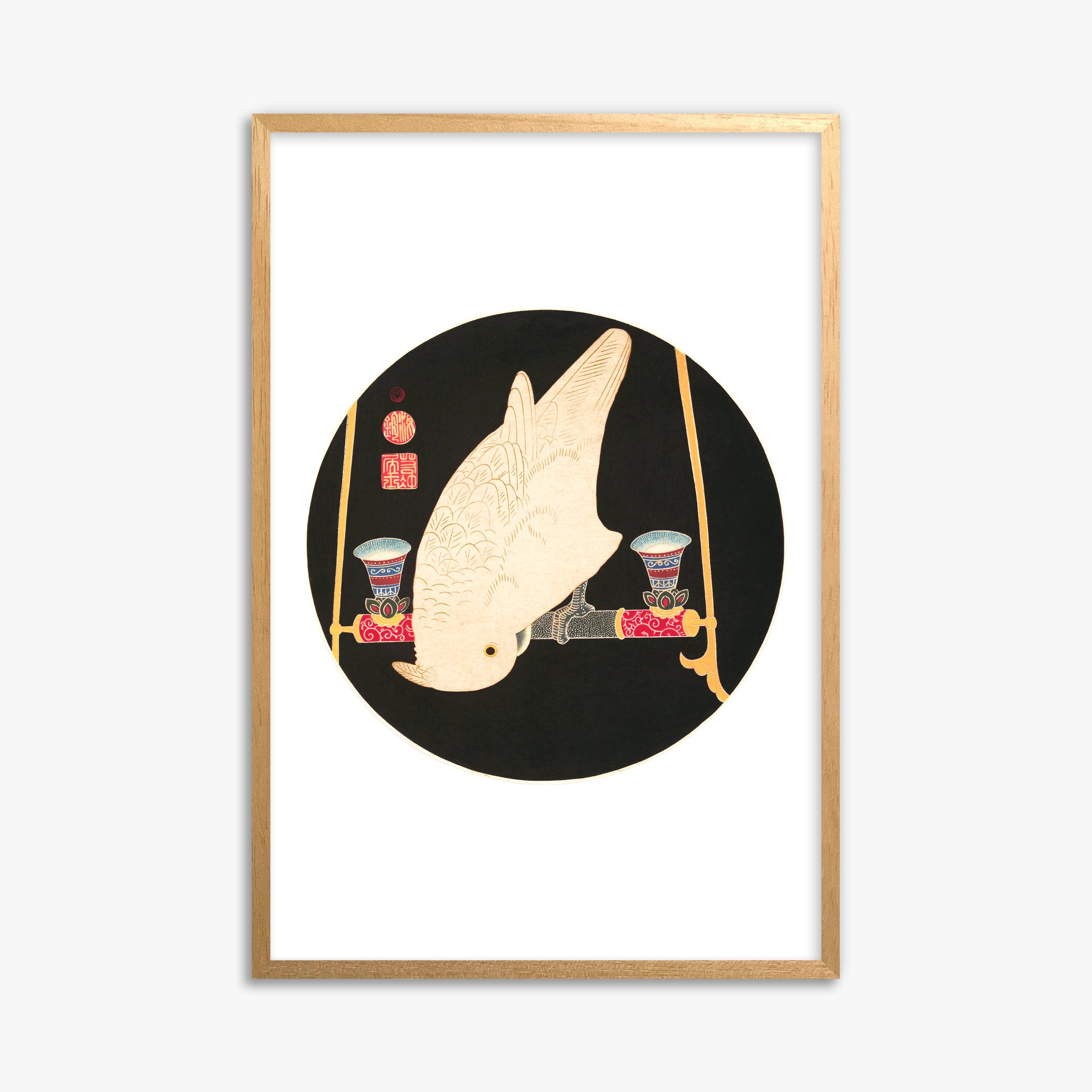Itō Jakuchū: A White Macaw, 61x91cm Oak Framed Art Reproduction