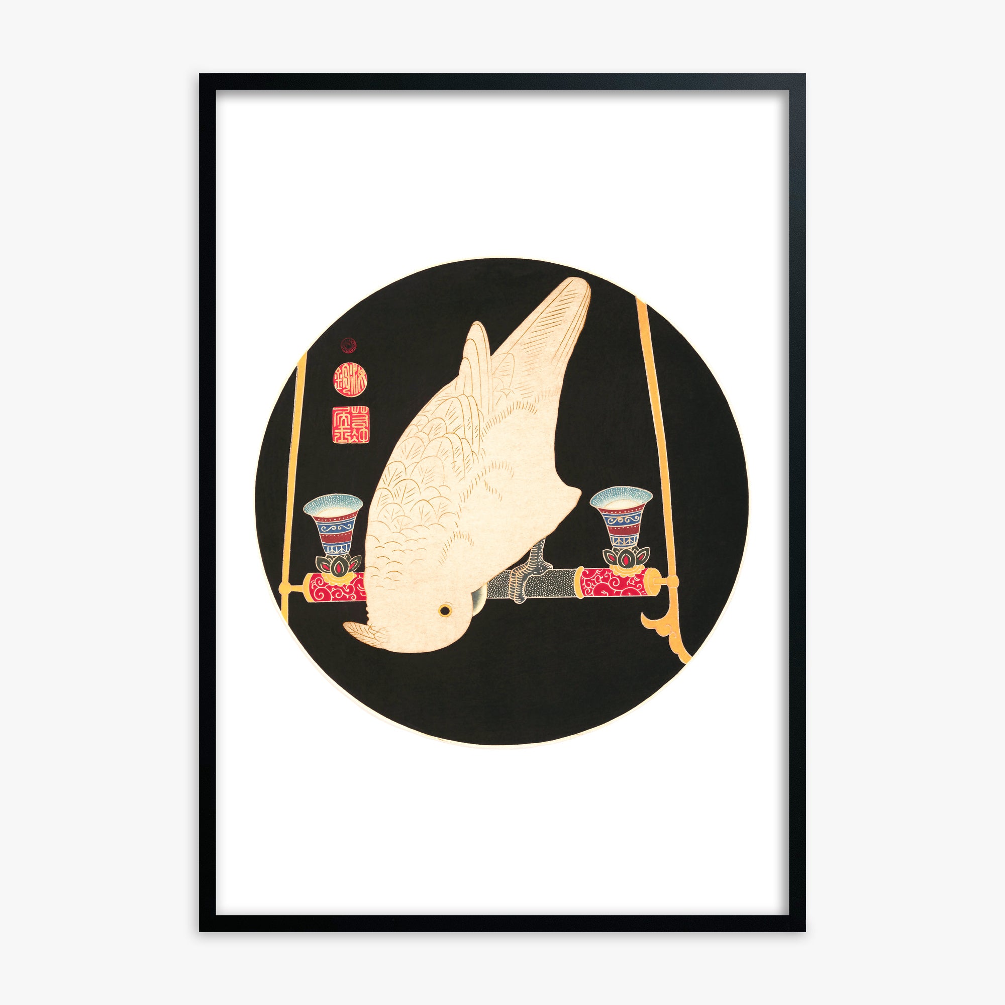 Itō Jakuchū: A White Macaw, 70x100cm Black Framed Art Reproduction