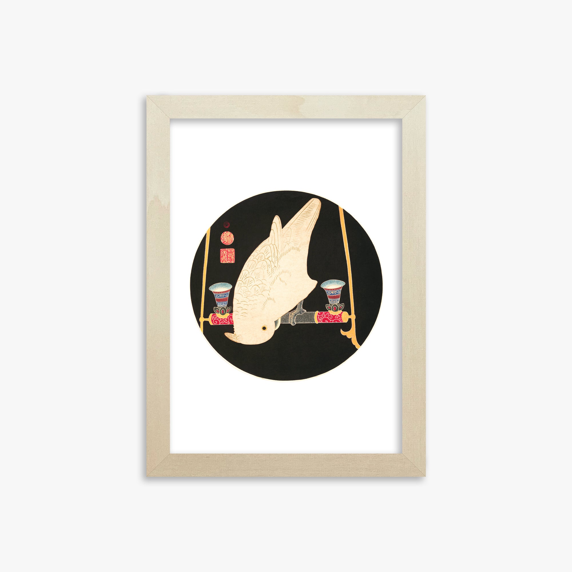 Itō Jakuchū: A White Macaw, 21x30cm Framed Art Reproduction With Lime Wood Frame