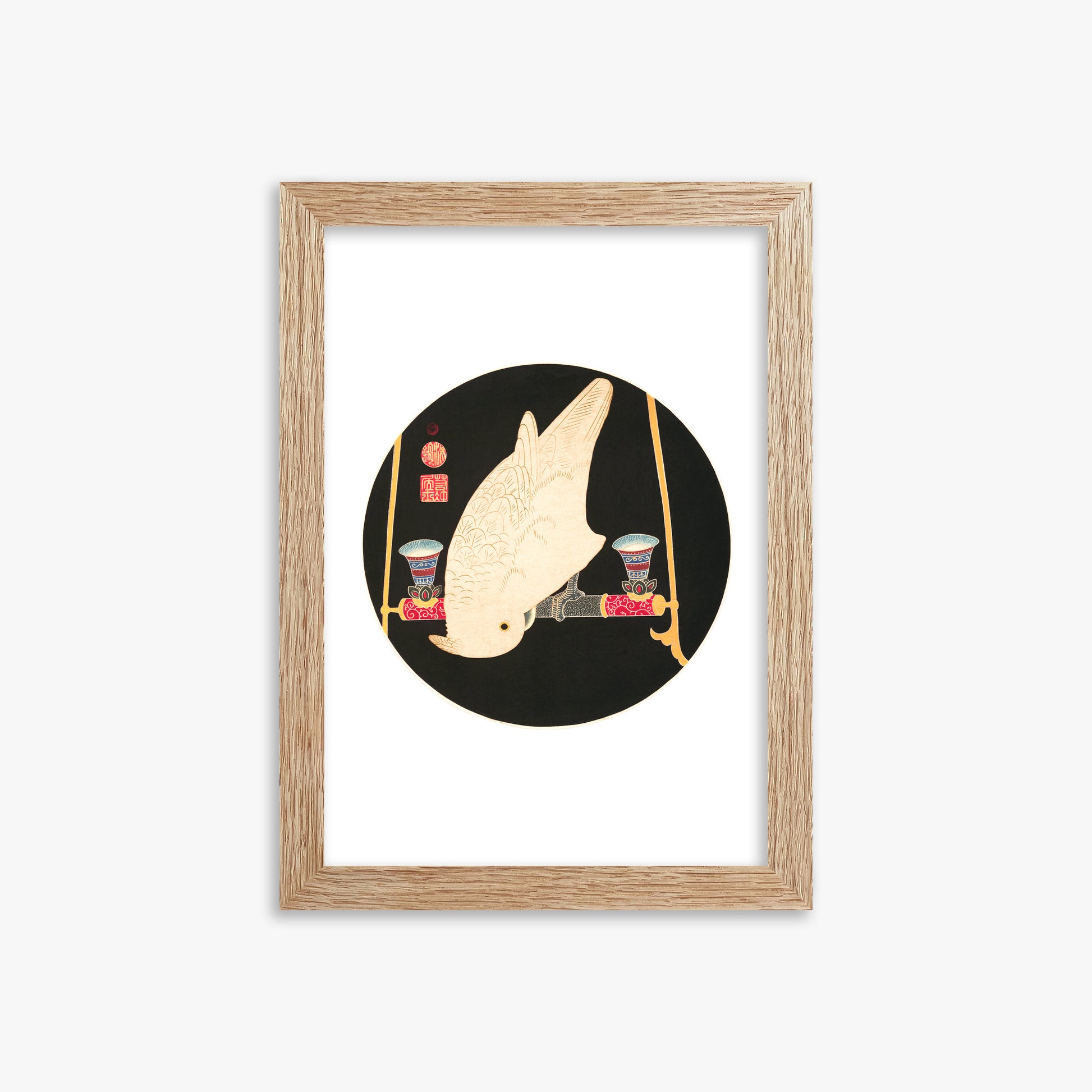 Itō Jakuchū: A White Macaw, 21x30cm Framed Art Reproduction With Raw Oak Frame